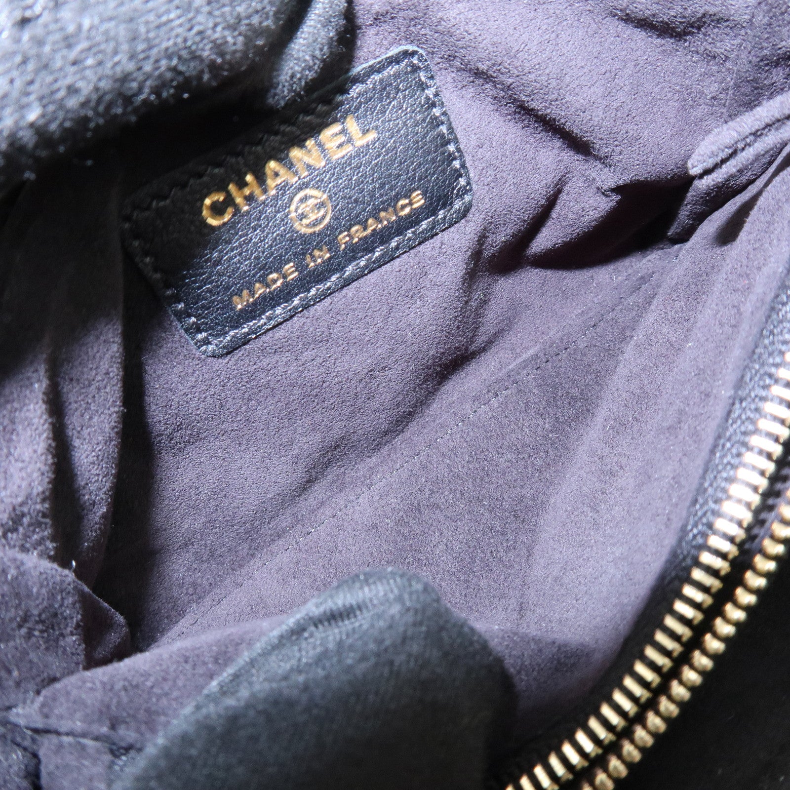 CHANEL Matelasse COCO Mark Suede Cosmetic Makeup Pouch Black