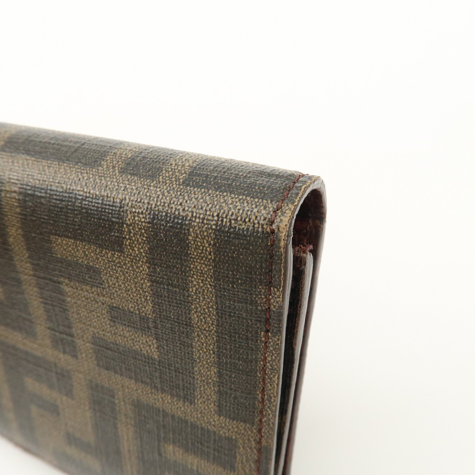 FENDI Zucca PVC Leather Bi-fold Long Wallet Black Brown 8M0000 Used