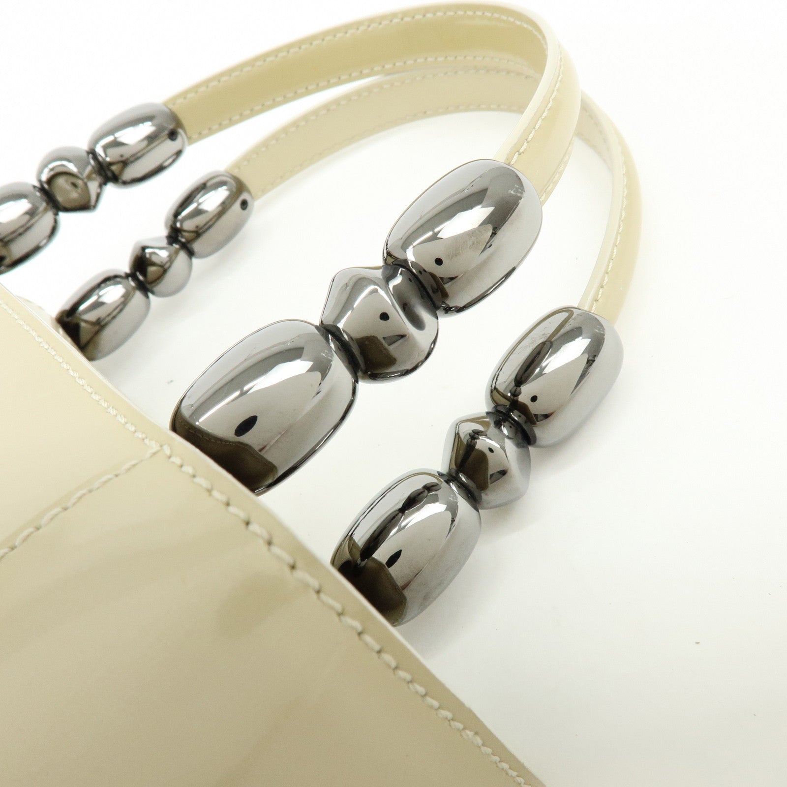 Christian Dior Maris Pearl Patent Leather Hand Bag Ivory