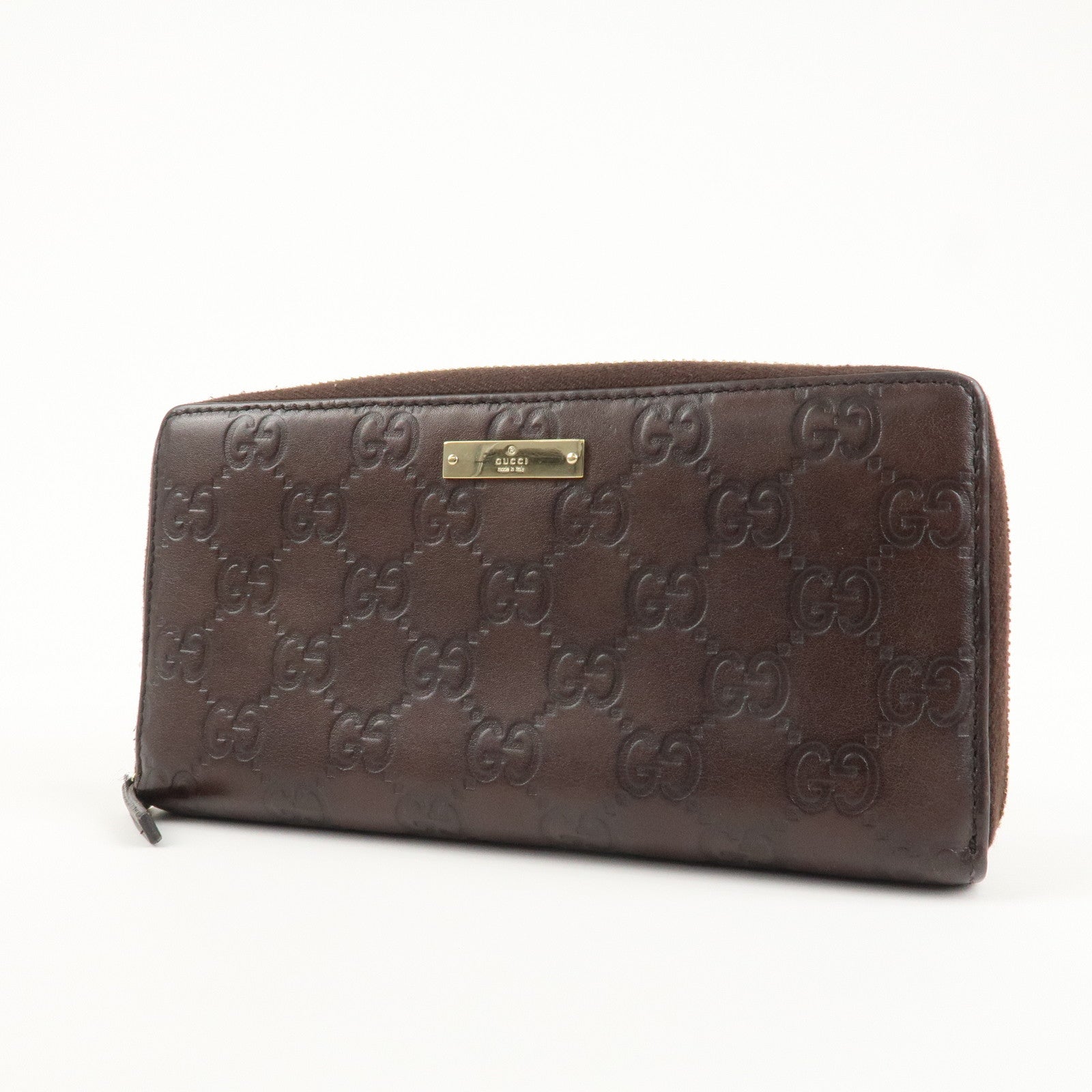 GUCCI Guccissima Leather Round Zippy Long Wallet Dark Brown 112724 Used