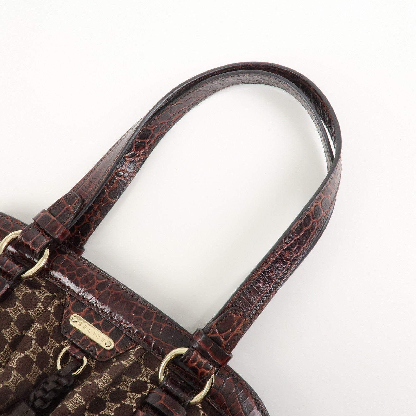 CELINE Macadam Canvas Emboss Leather Shoulder bag Dark Brown