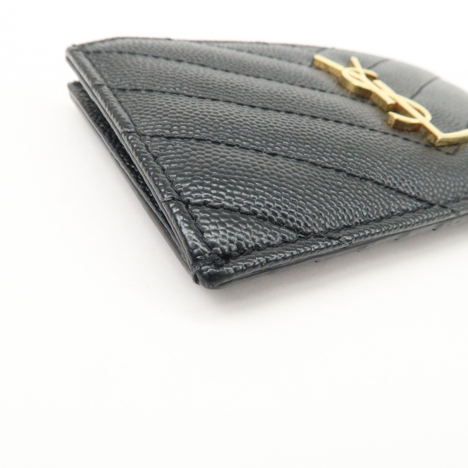 SAINT LAURENT Leather Card Case Black Gold Hardware