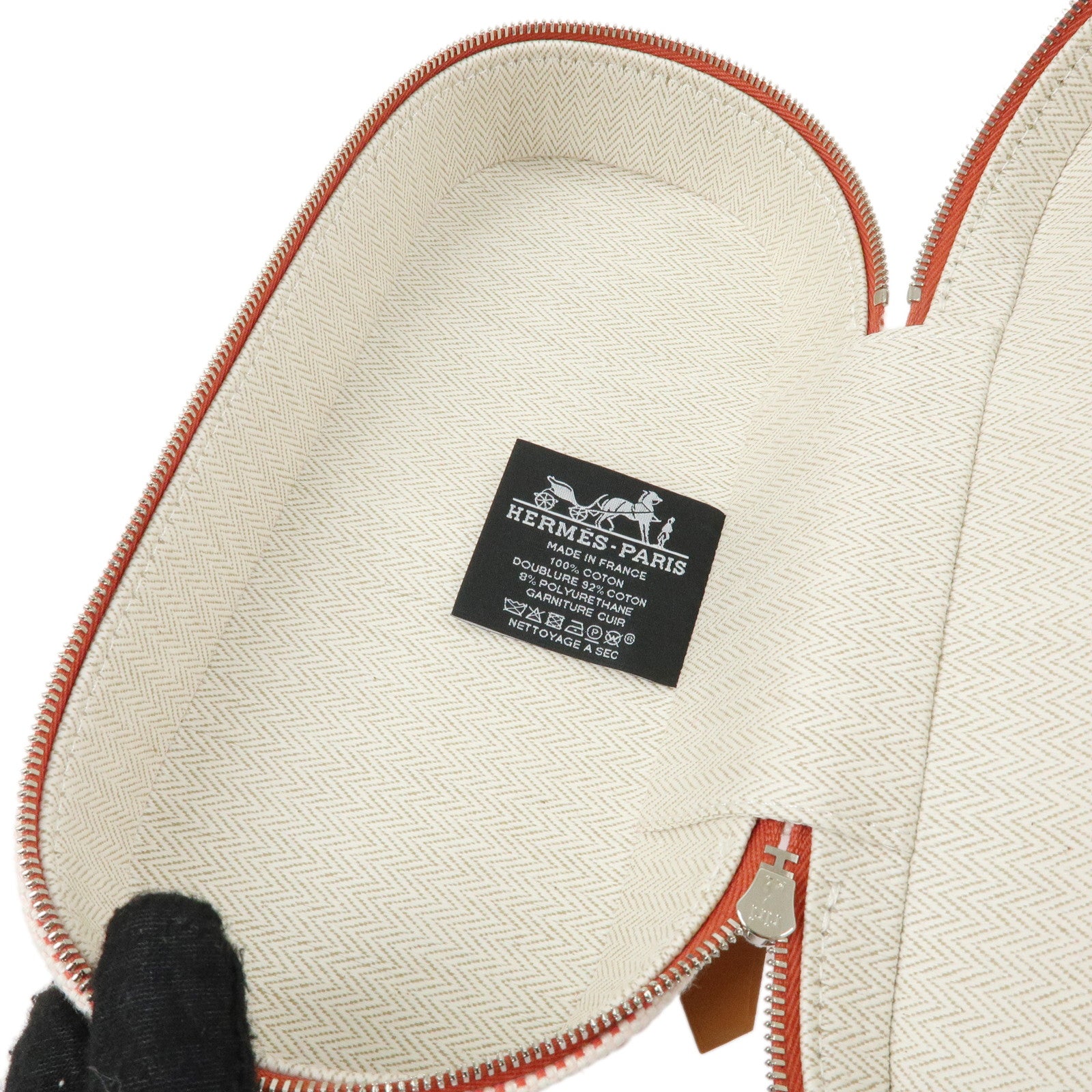 HERMES Escales Toilette H Cotton 100% Leather Pouch Cosmetics Pouch