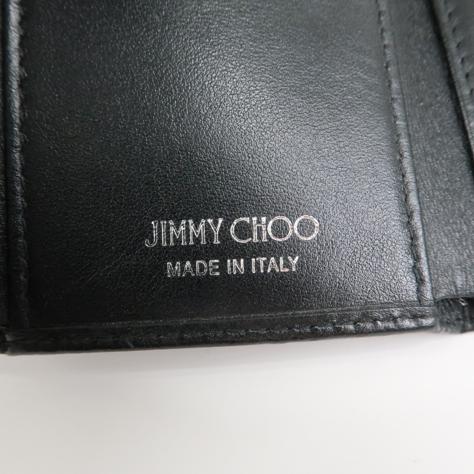 JIMMY CHOO Studs Leather Tri-Fold Compact Wallet Black