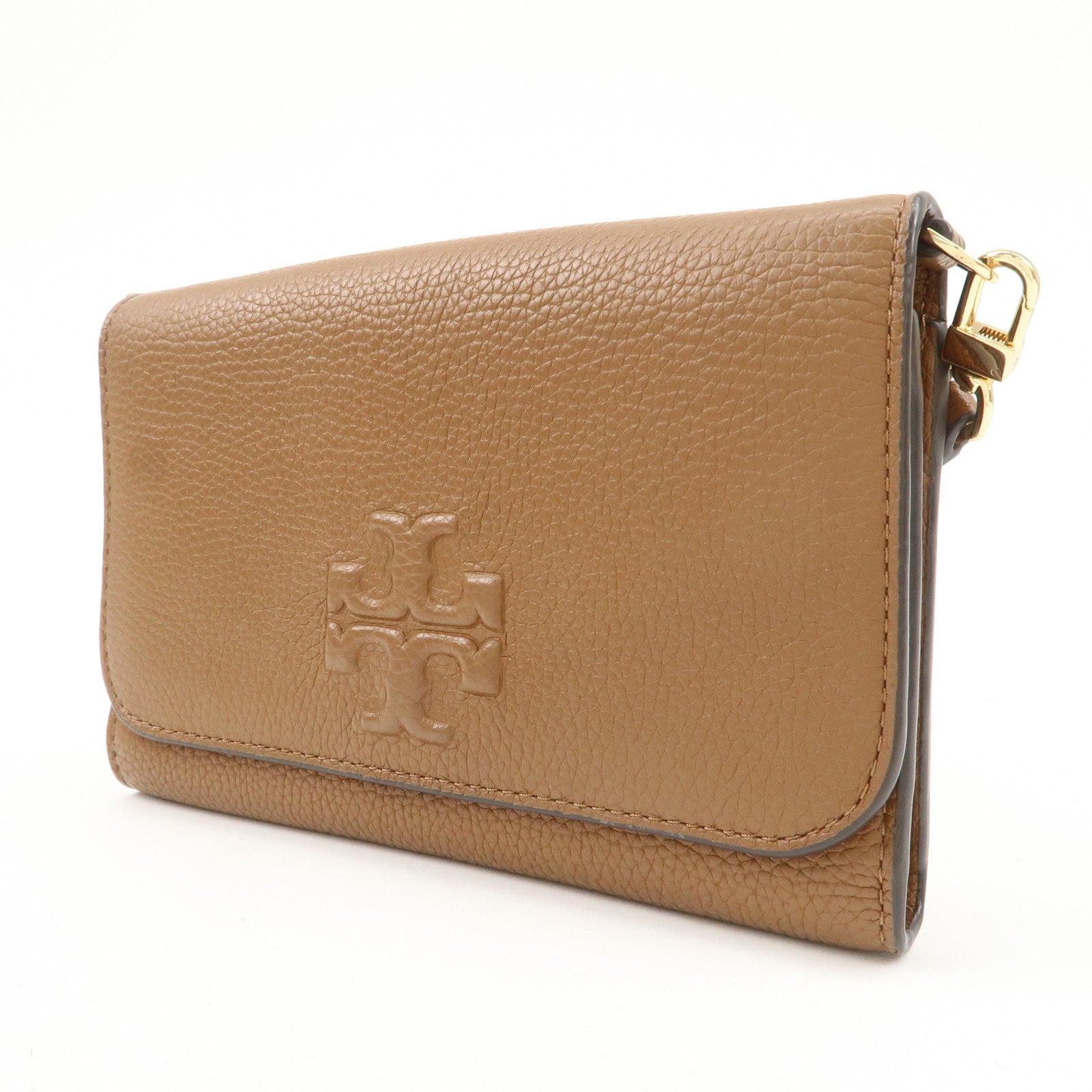 TORY BURCH Leather Shoulder Wallet Brown Used