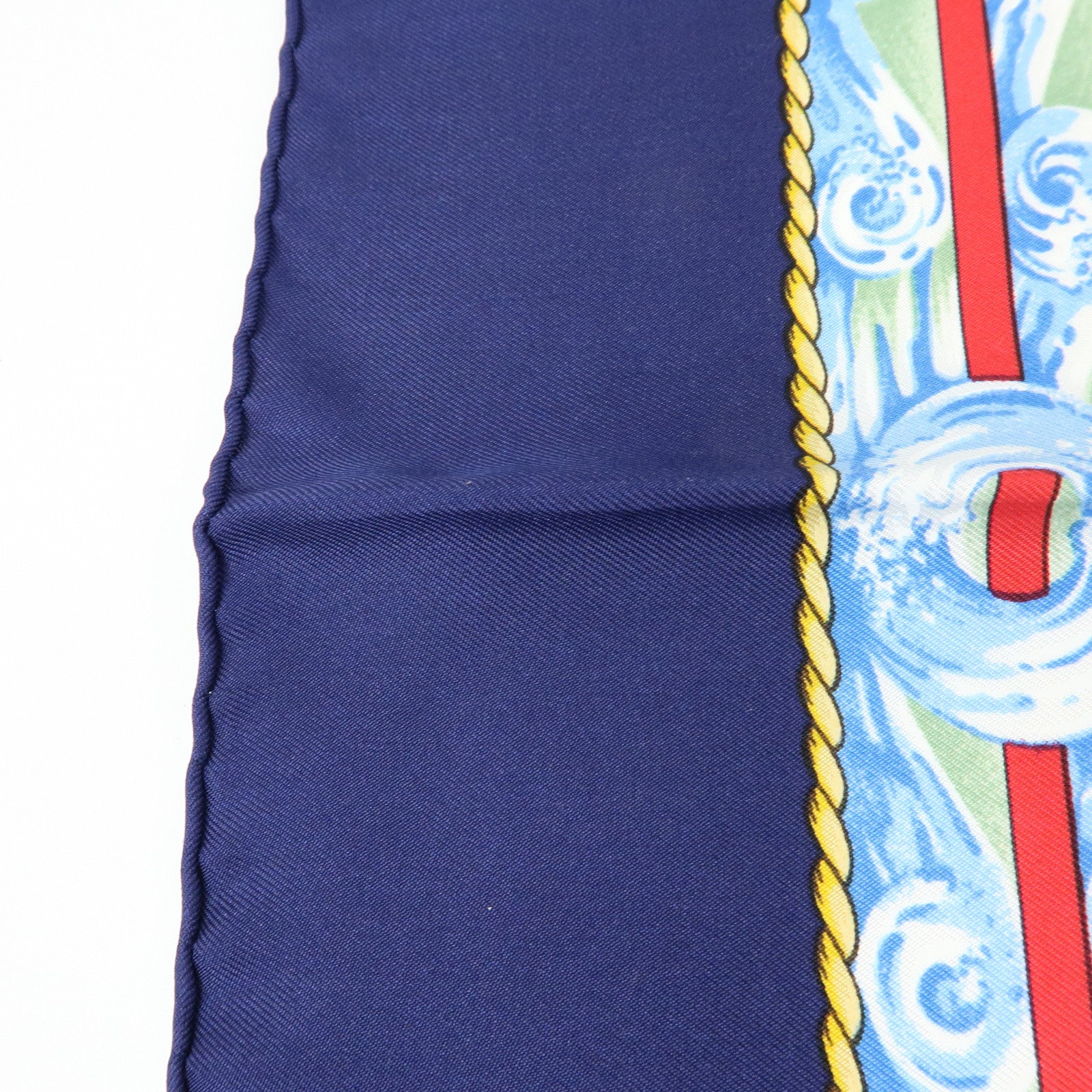 HERMES Carre 90 Silk 100% Scarf VIVE LE VENT Navy Blue Yellow White