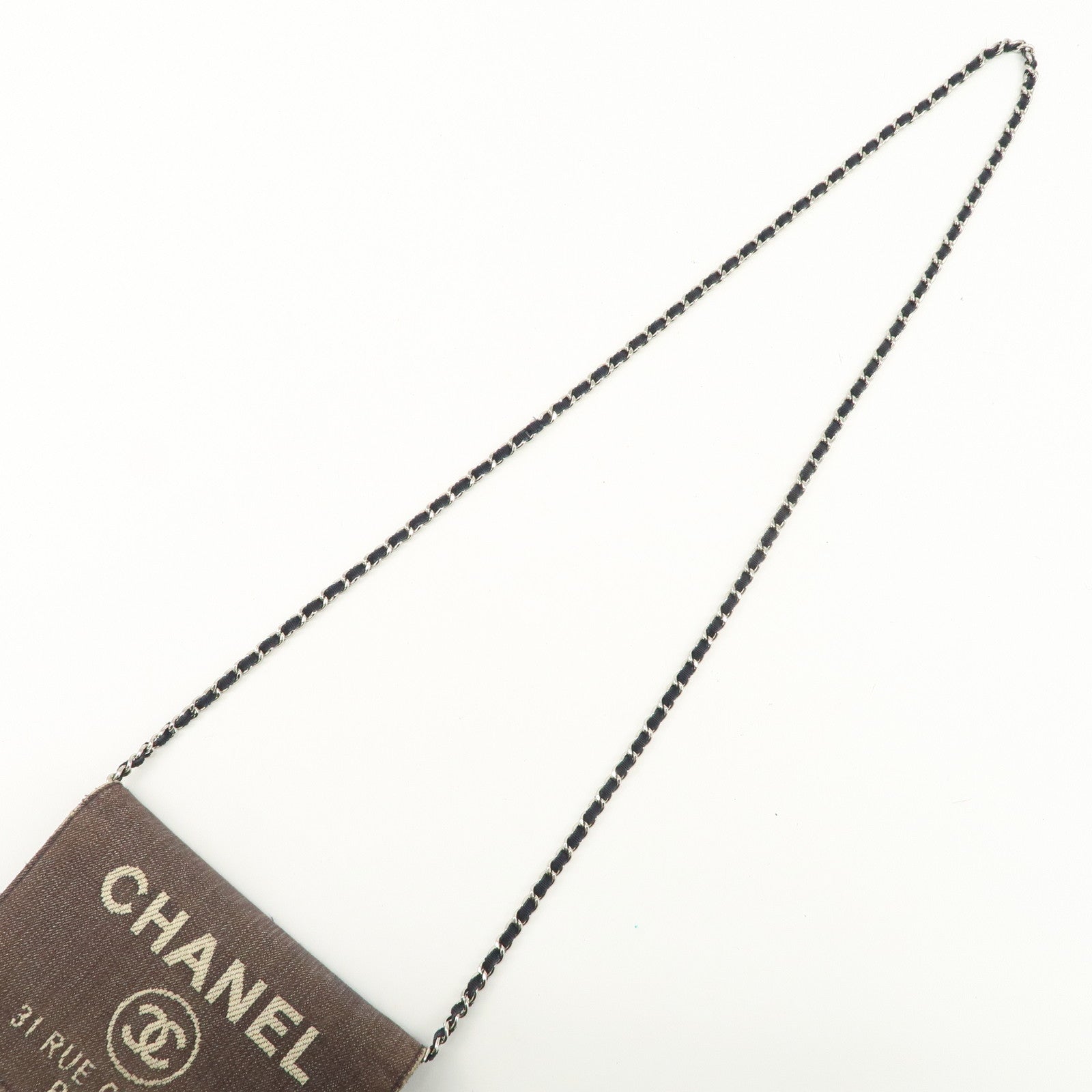 CHANEL Deauville Denim Chain Wallet Navy Brown Silver HDW A80795 Used