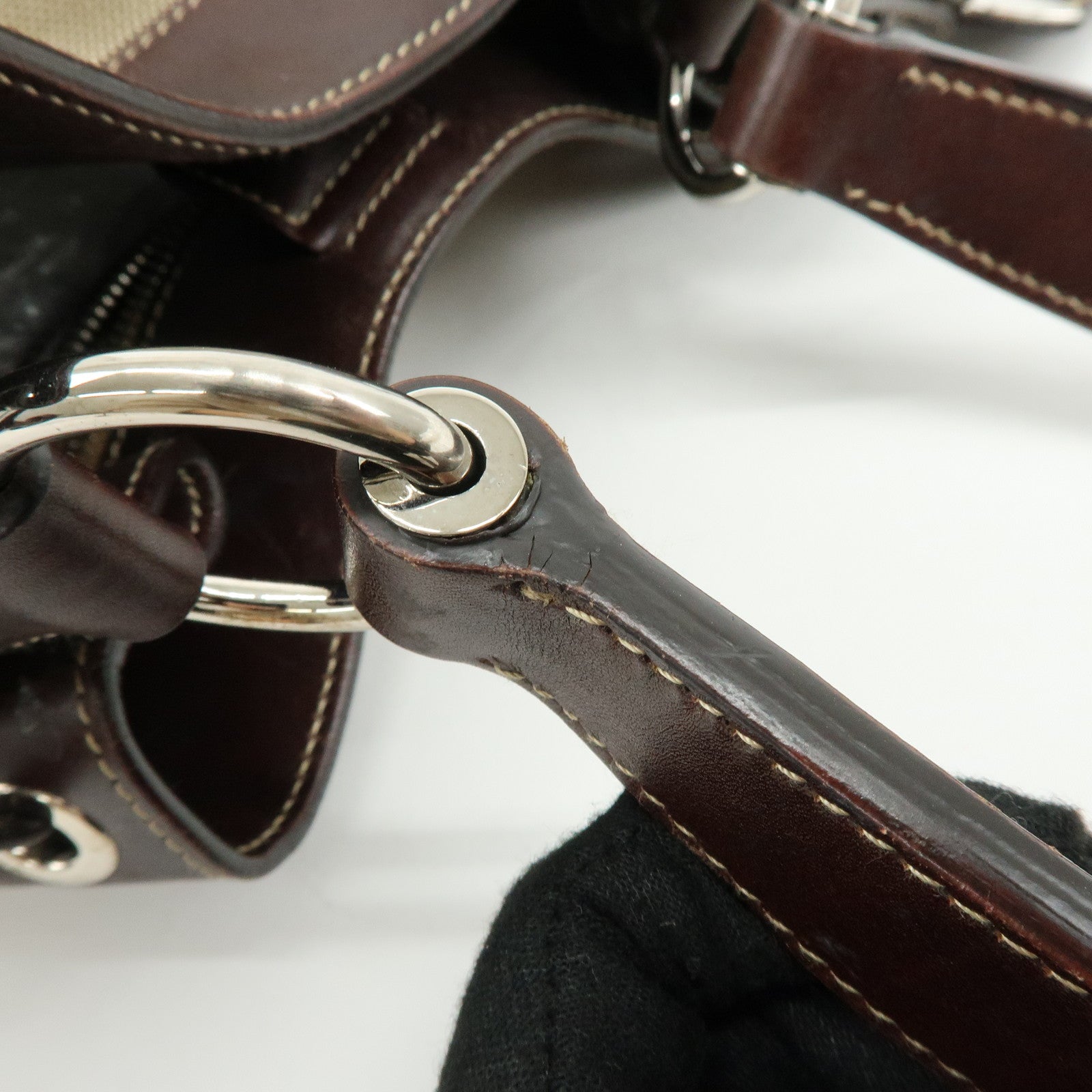 PRADA Logo Jacquard Canvas Embossed Leather Shoulder Bag BR3433