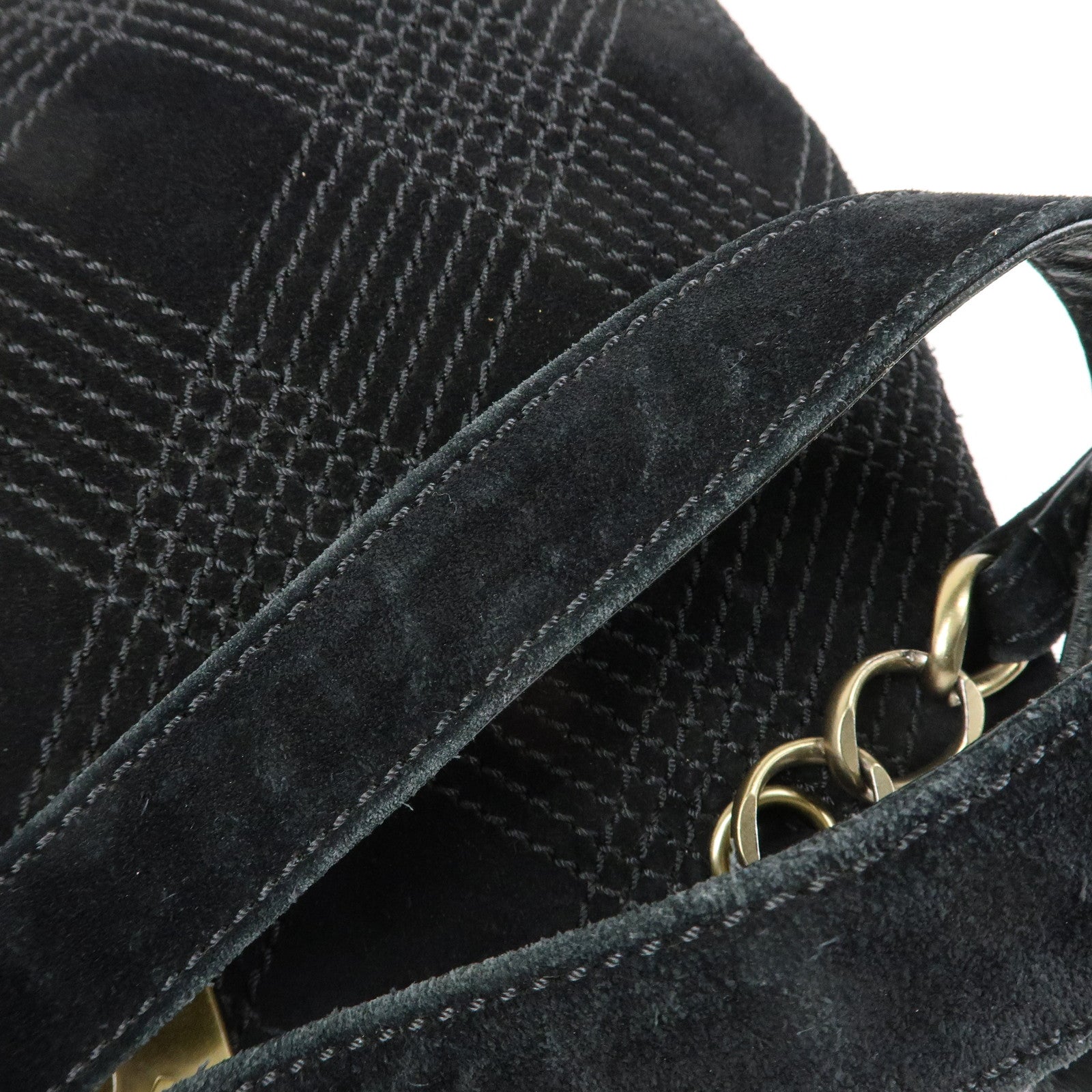 CHANEL COCO Mark Wild Stitch Suede Lamb Skin Tote Bag Black
