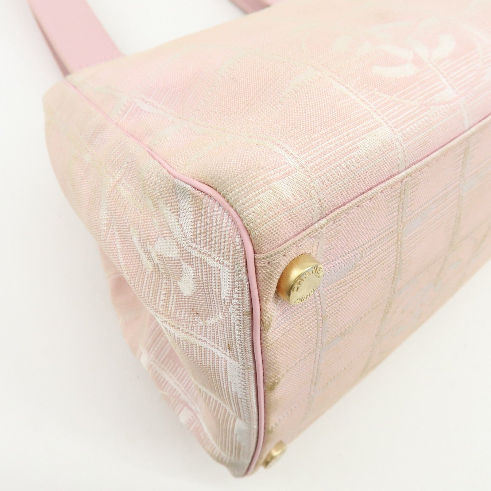 CHANEL New Travel Line Nylon Jacquard Leather Tote Bag Pink