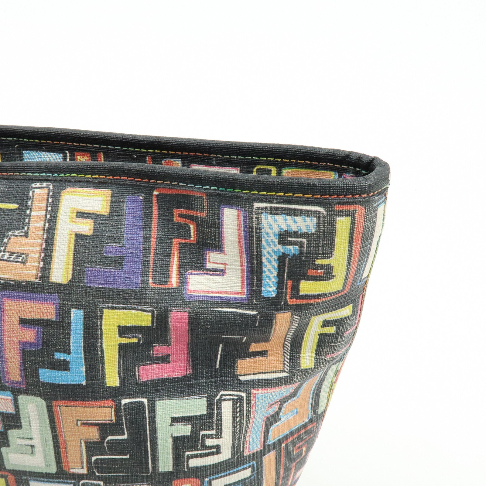 FENDI Zucca PVC Leather Tote Shoulder Bag Multicolor Black 8BH185