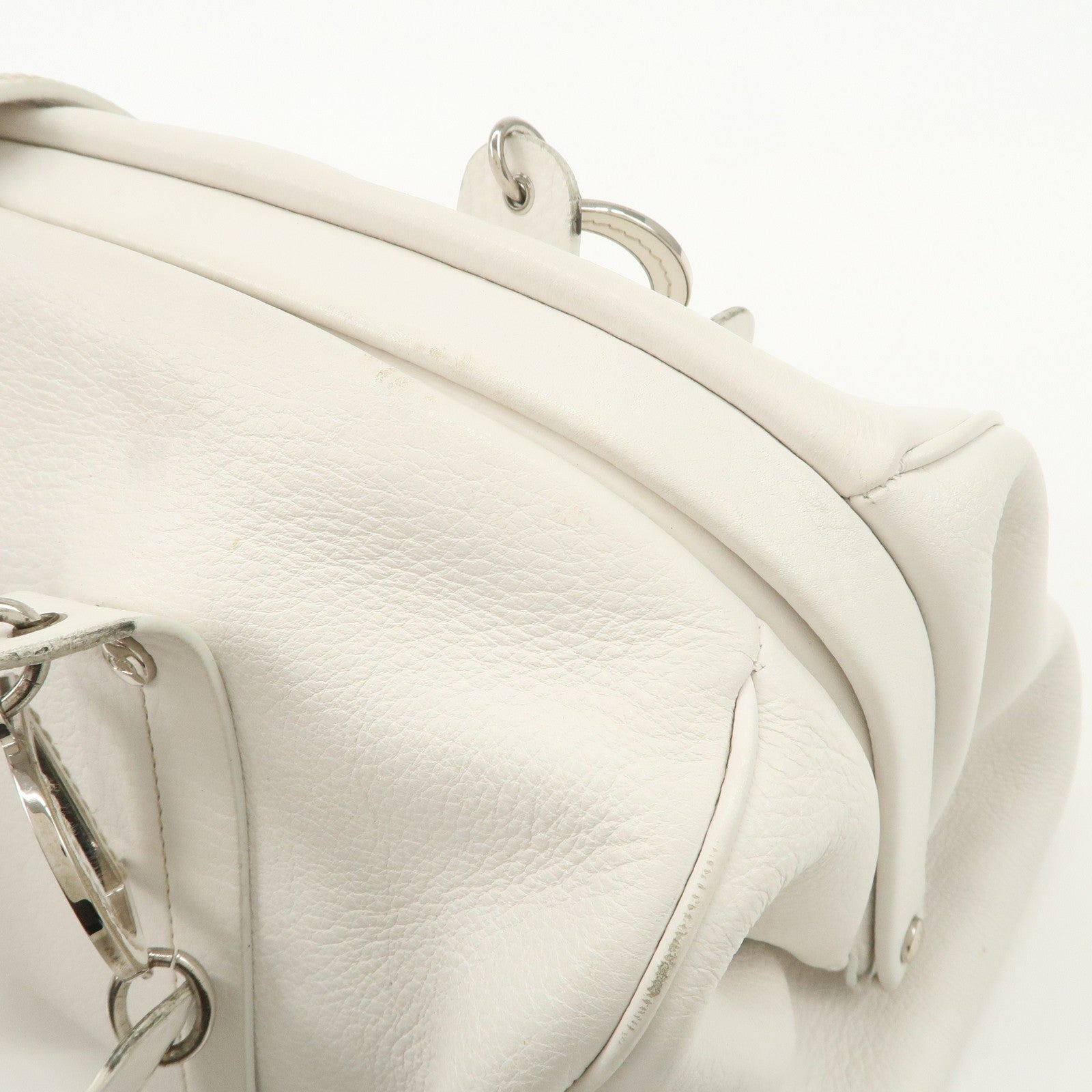 Christian Dior Logo Leather Hand Bag Boston Bag White