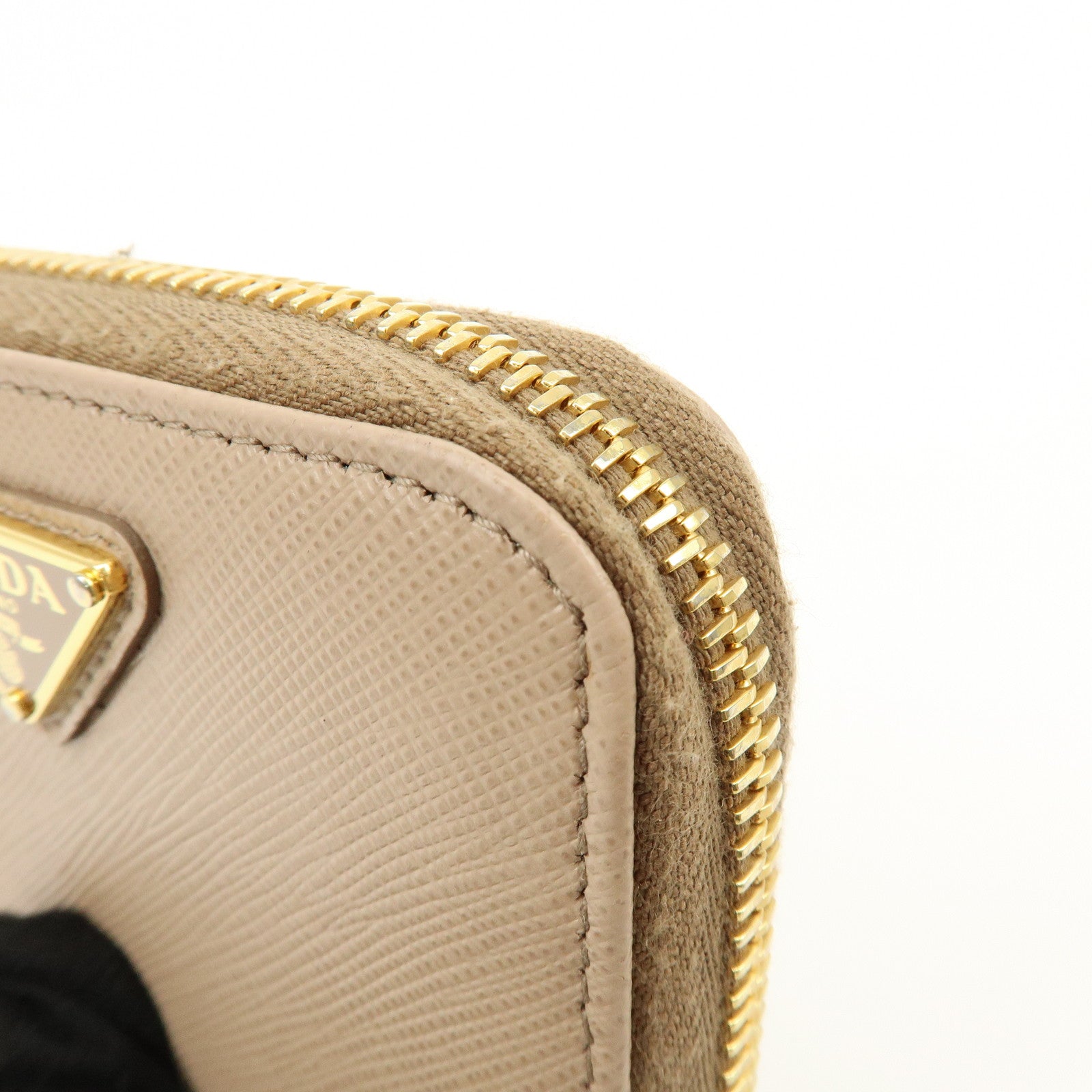 PRADA Triangle Logo Saffiano Leather Coin Case Beige 2MM003