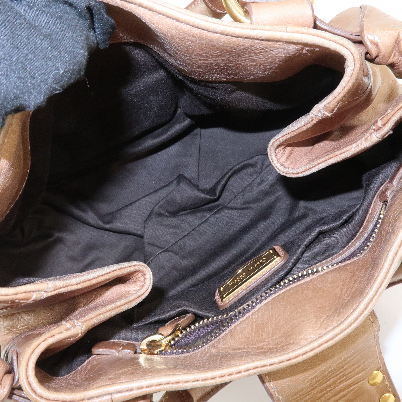 MIU MIU Leather Side Ribbon 2Way Bag Hand Bag Beige Gold