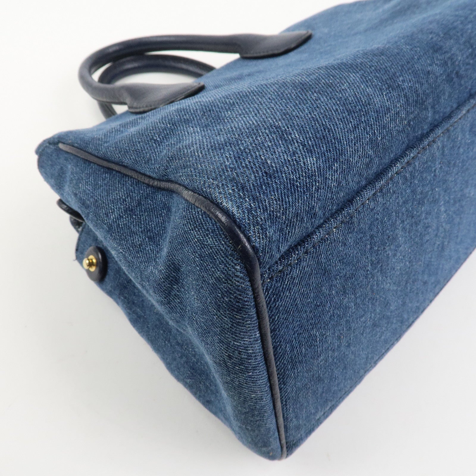 MIU MIU Madras Denim Leather 2Way Hand Bag Shoulder Bag 5BA130
