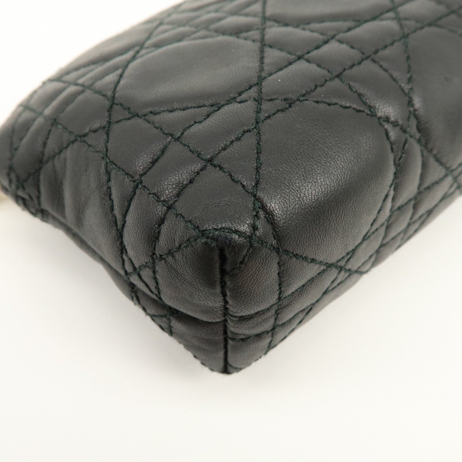 Christian Dior Cannage Lamb Skin Pouch Cosmetic Pouch Black