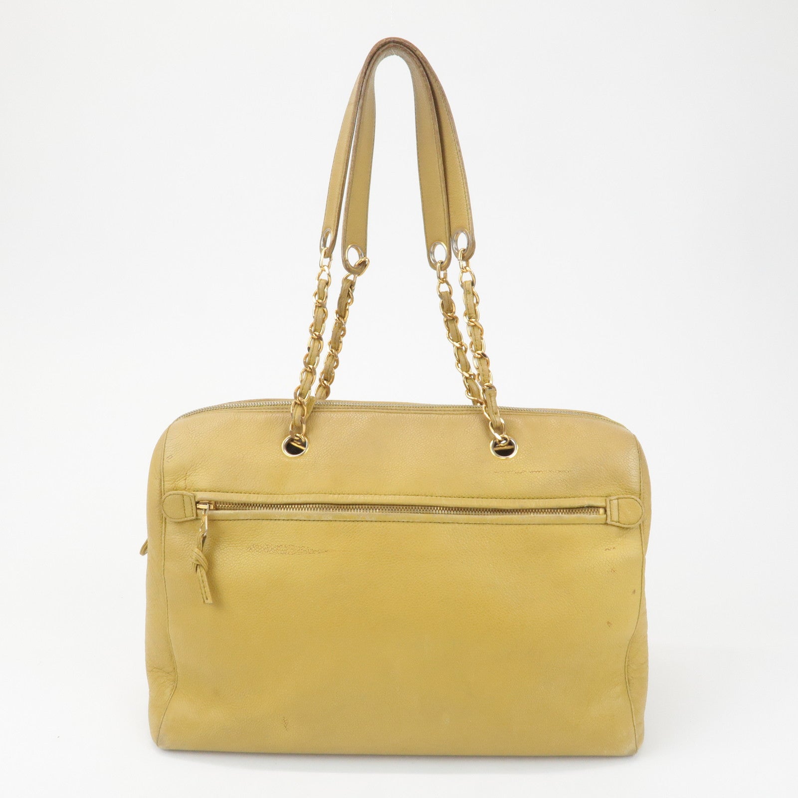 CHANEL COCO Mark Caviarskin Chain Shoulder Bag Yellow