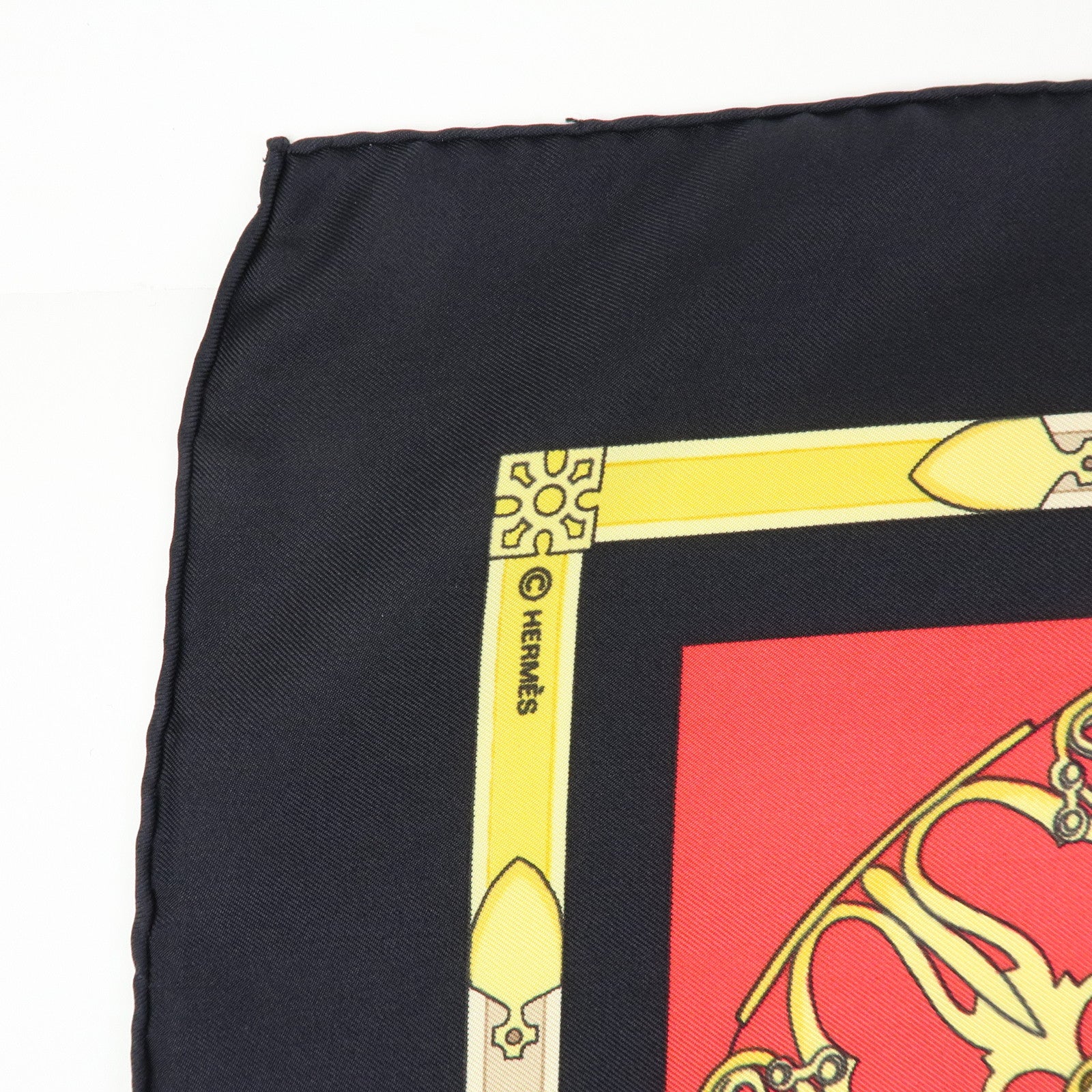 HERMES Carre 90 Silk 100% Scarf LES MUSEROLLES Black Red Gold