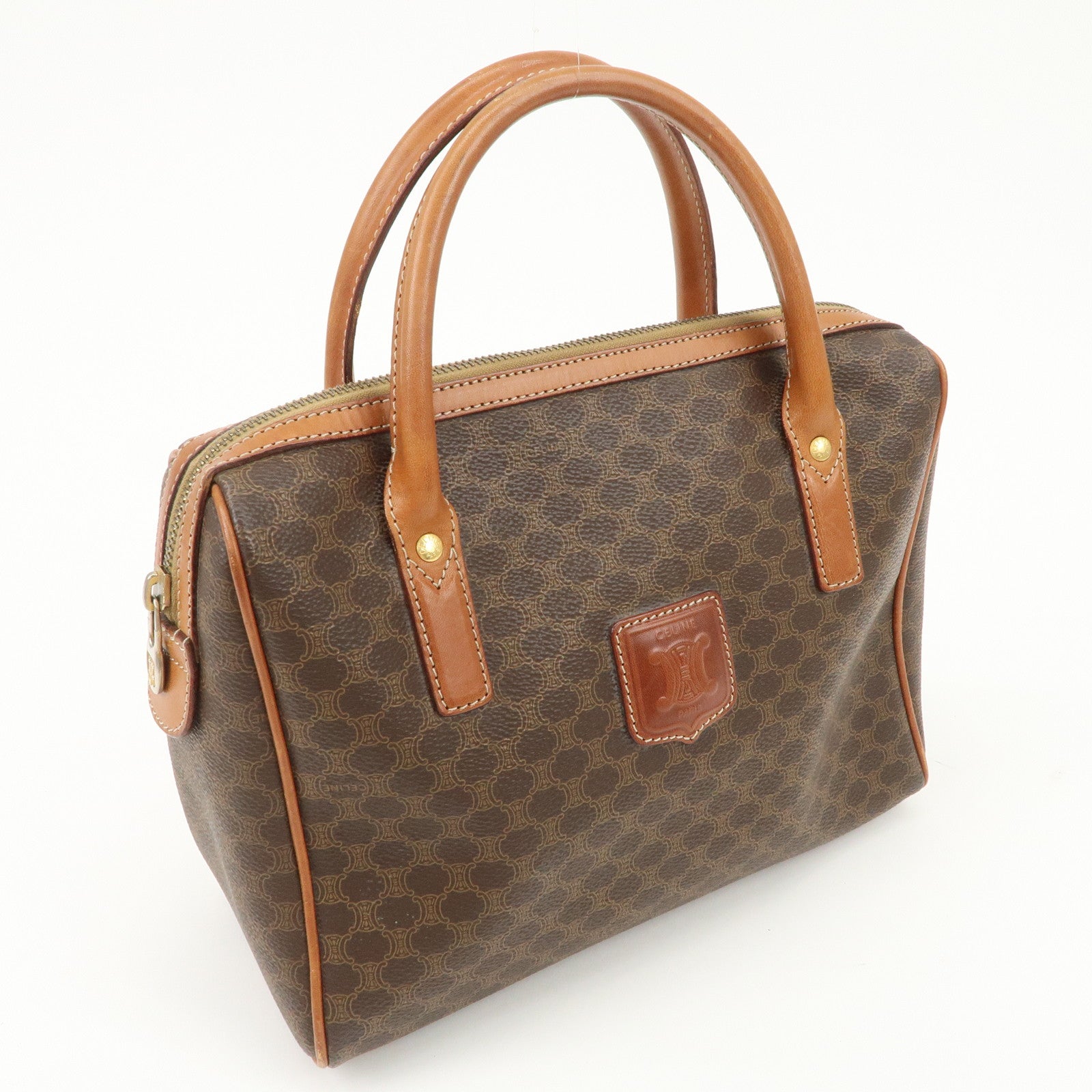 CELINE Macadam PVC Leather Hand Bag Brown Gold HDW