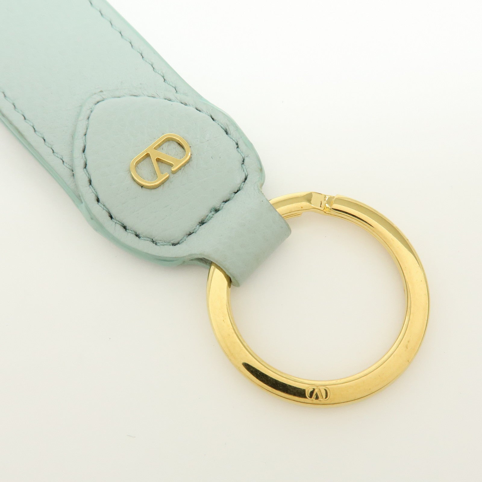 VALENTINO Leather V Logo Signature Key Ring Bag Charm Lime Green