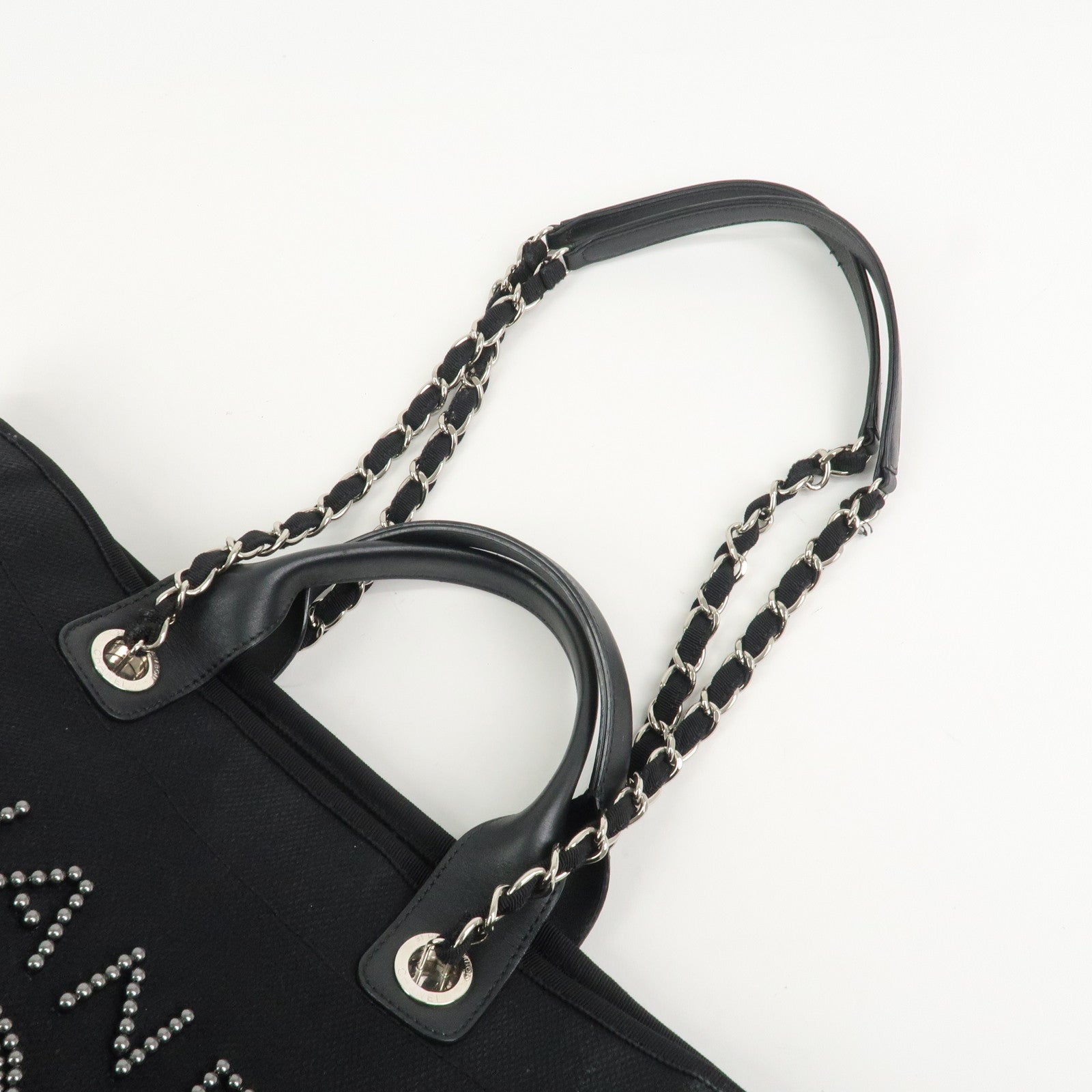 CHANEL Deauville GM Canvas Leather 2Way Tote Bag Black A66941