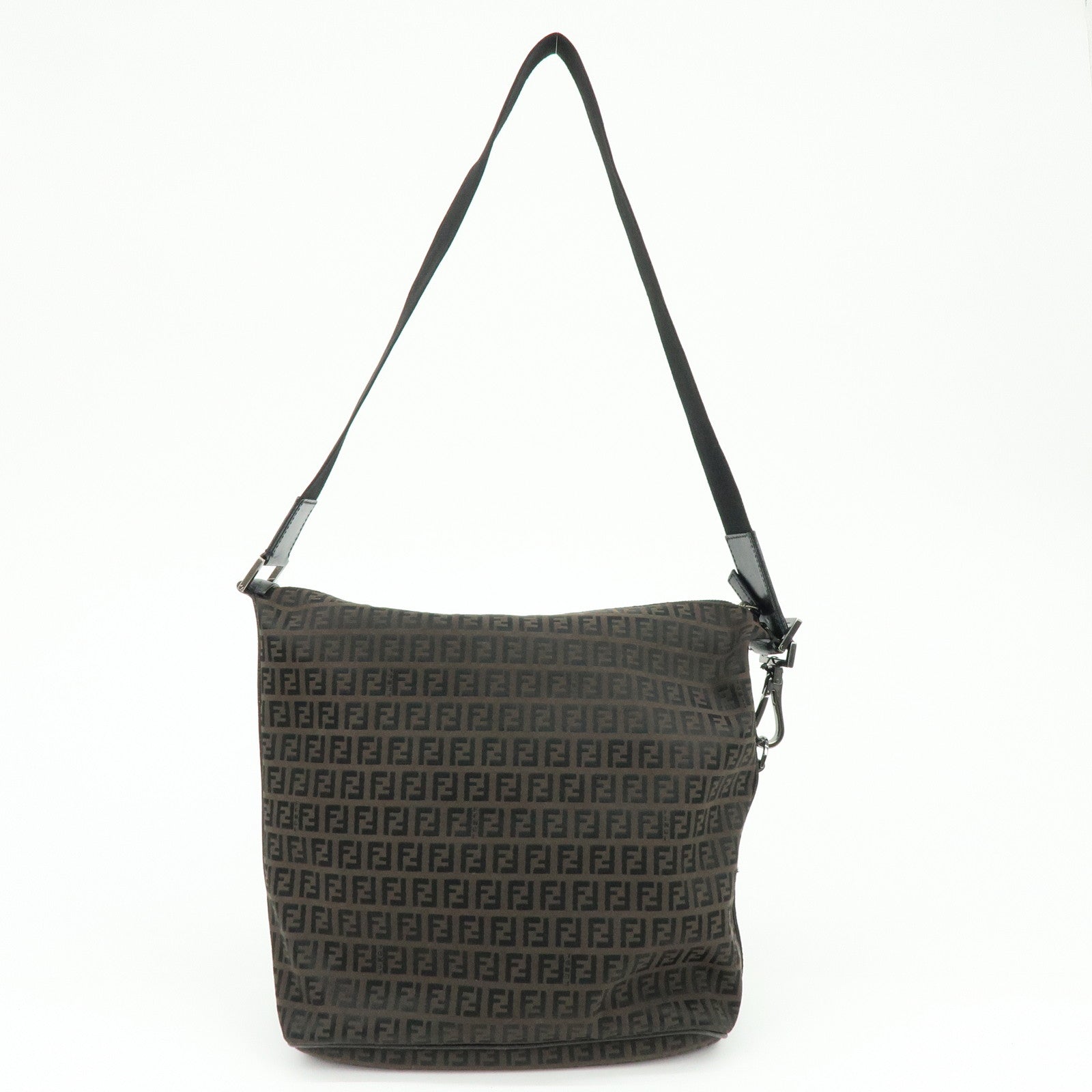 FENDI Zucca Canvas Leather Shoulder Bag Brown Black 7VA003