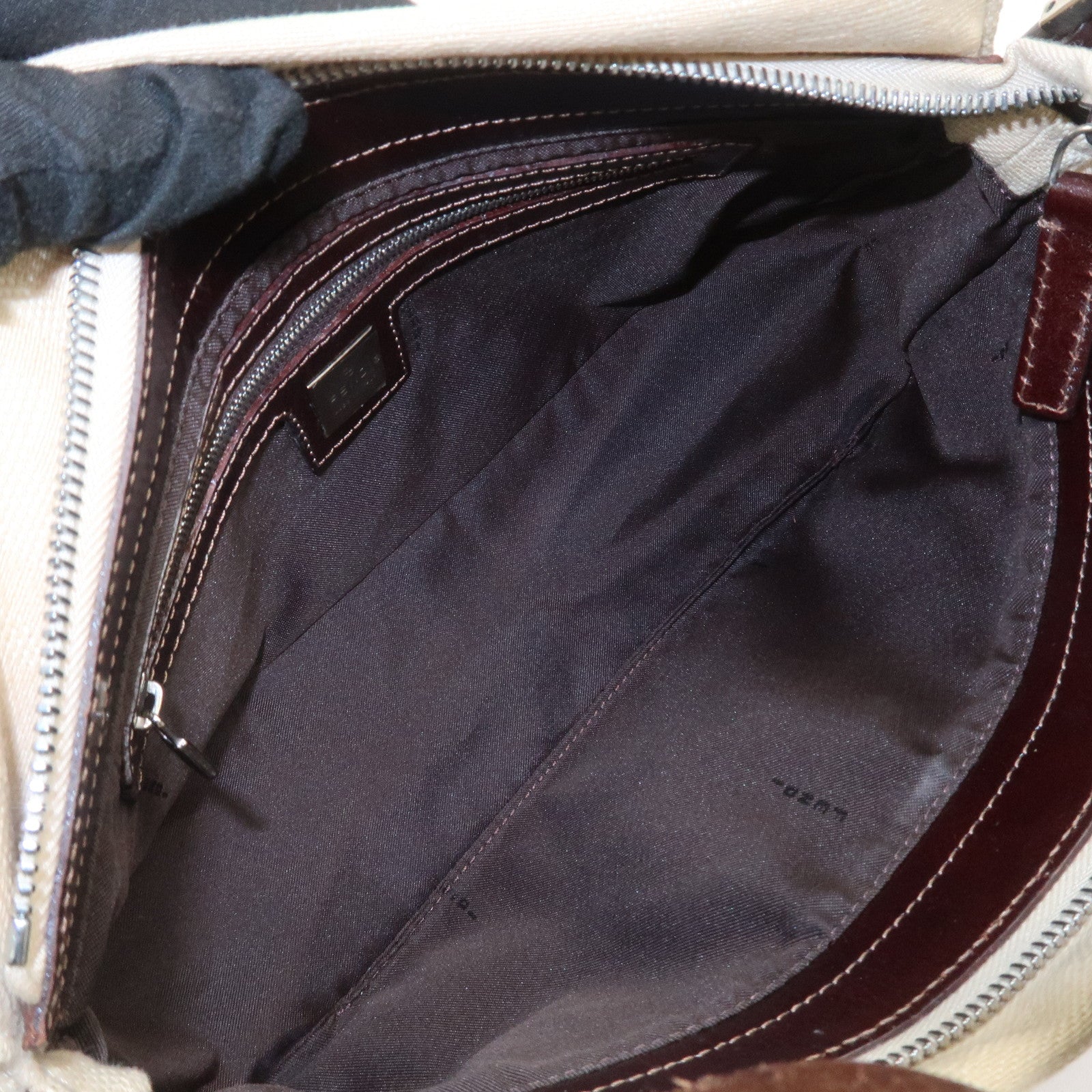 FENDI Zucca Canvas Leather Shoulder Bag Ivory Brown 26566