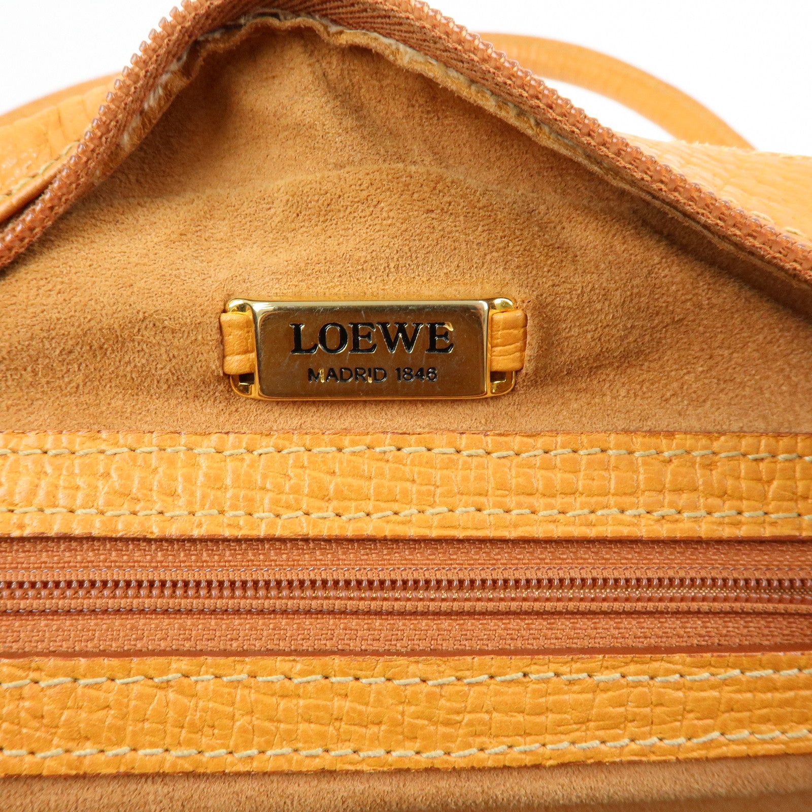 LOEWE Logo Embossed Leather Hand Bag Shoulder Bag Camel