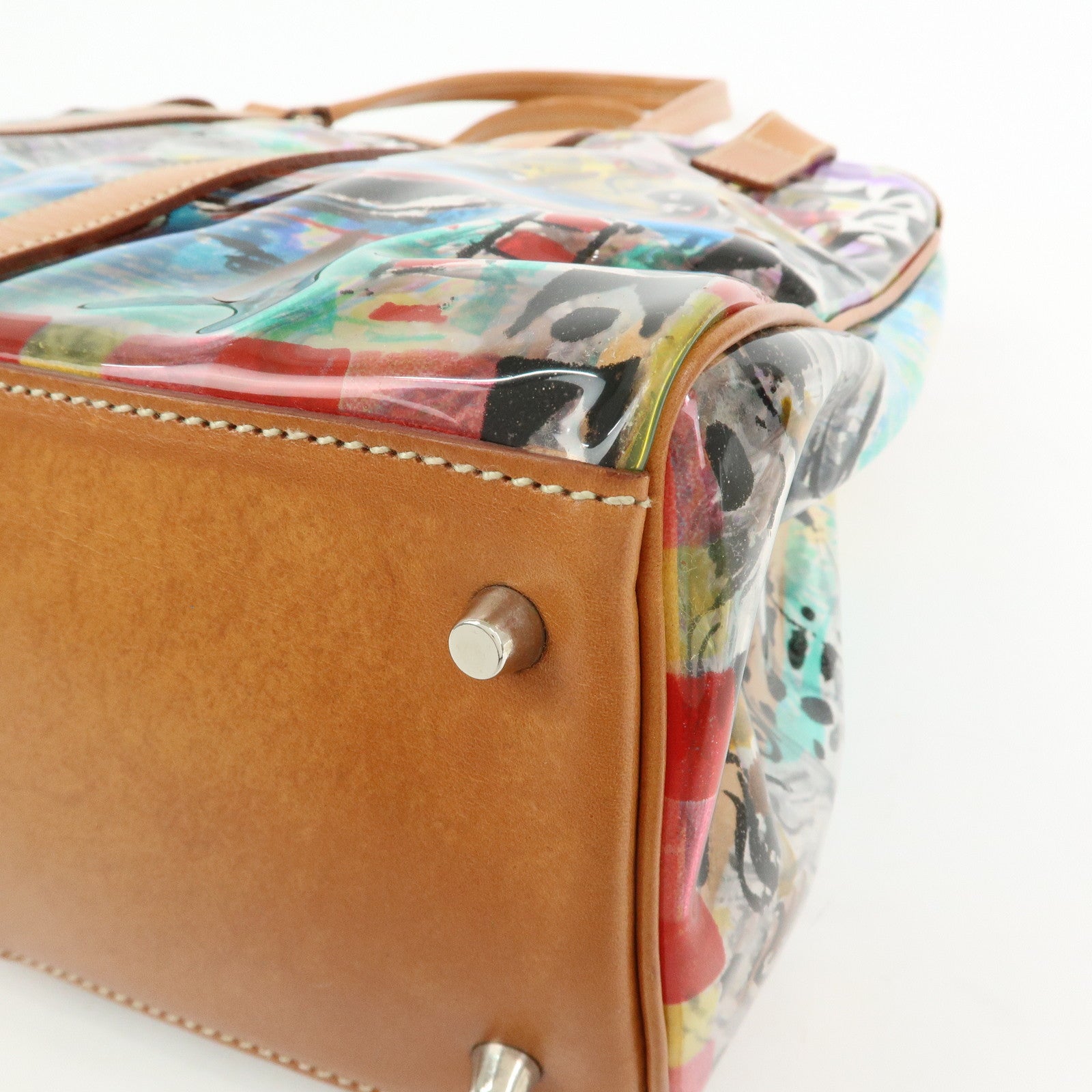 PRADA Venetian Print PVC Leather Tote Bag Clear Multicolor BR2515