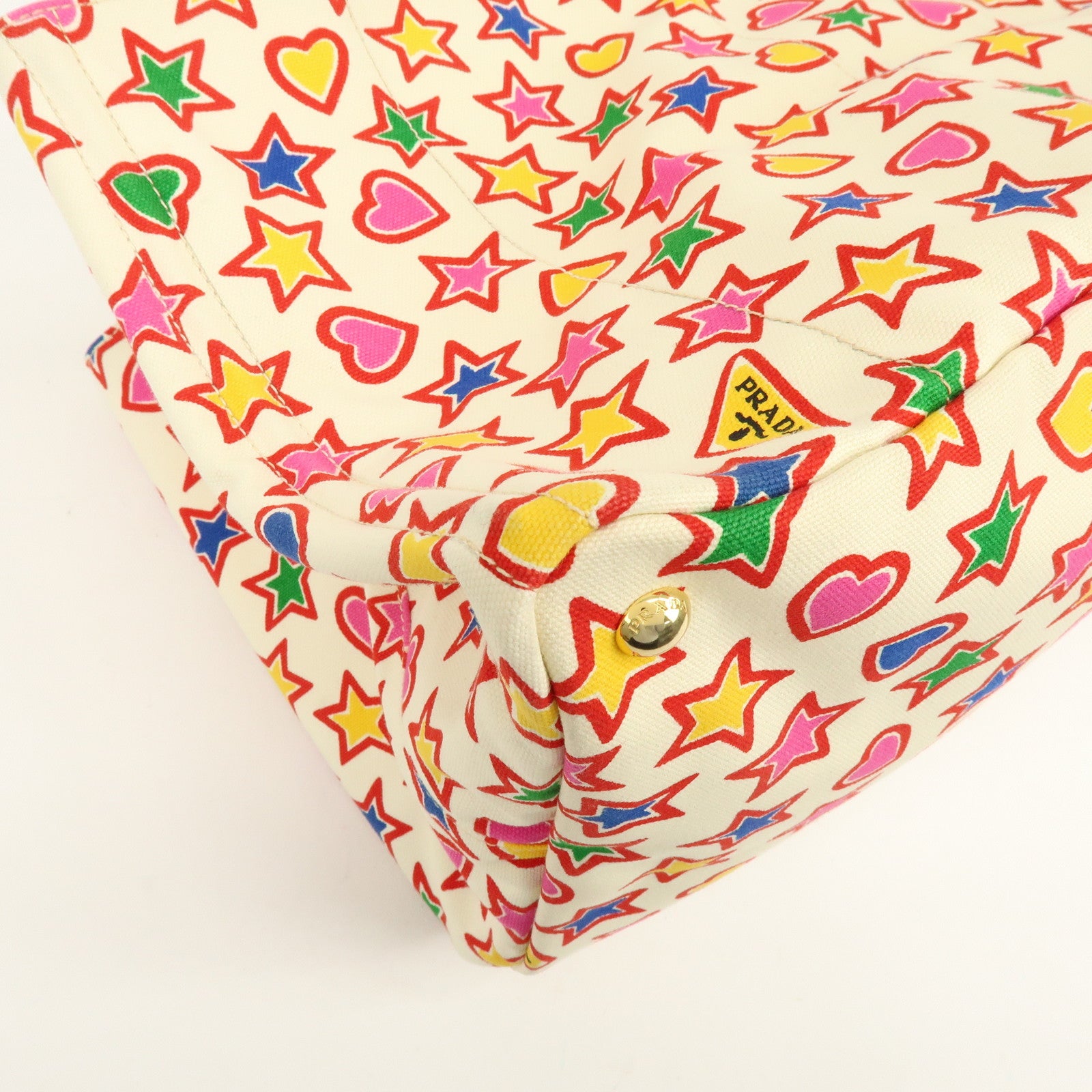 PRADA Triangle Logo Canapa Large Star Heart Canvas Tote Bag BN1872