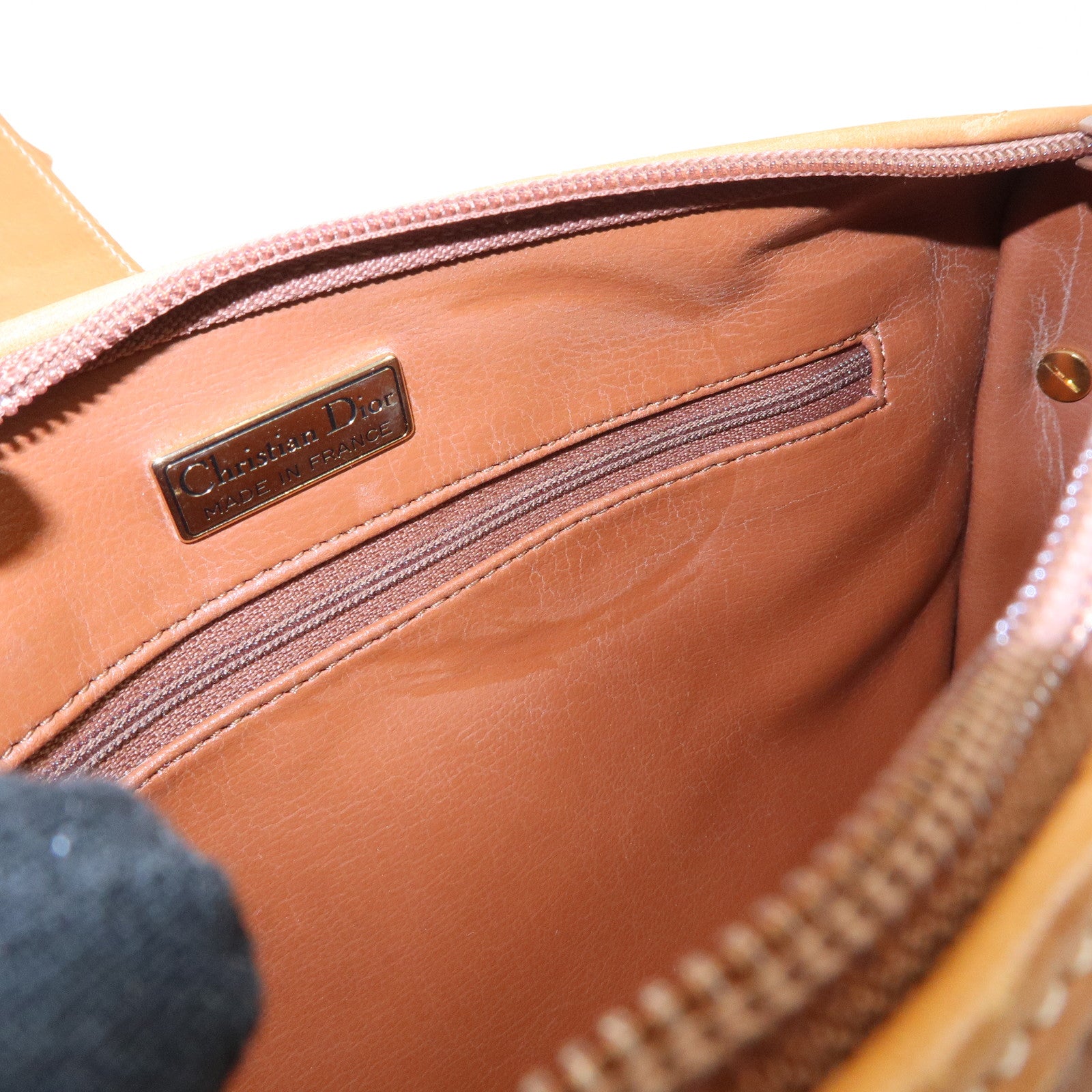 Christian Dior Logo Leather Shoulder Bag Brown Gold HDW