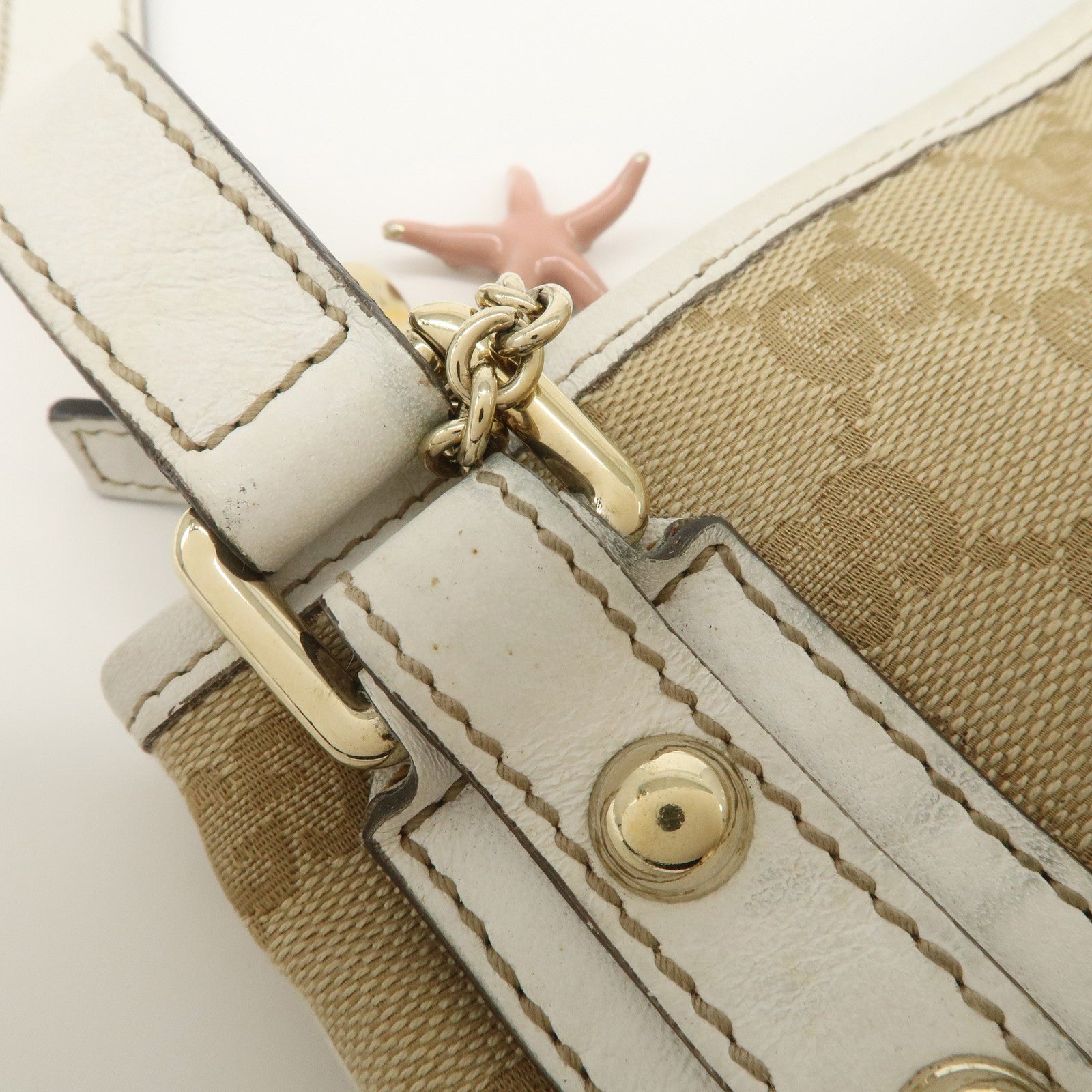 GUCCI Sherry GG Canvas Leather Shoulder Bag Beige Pink 144388