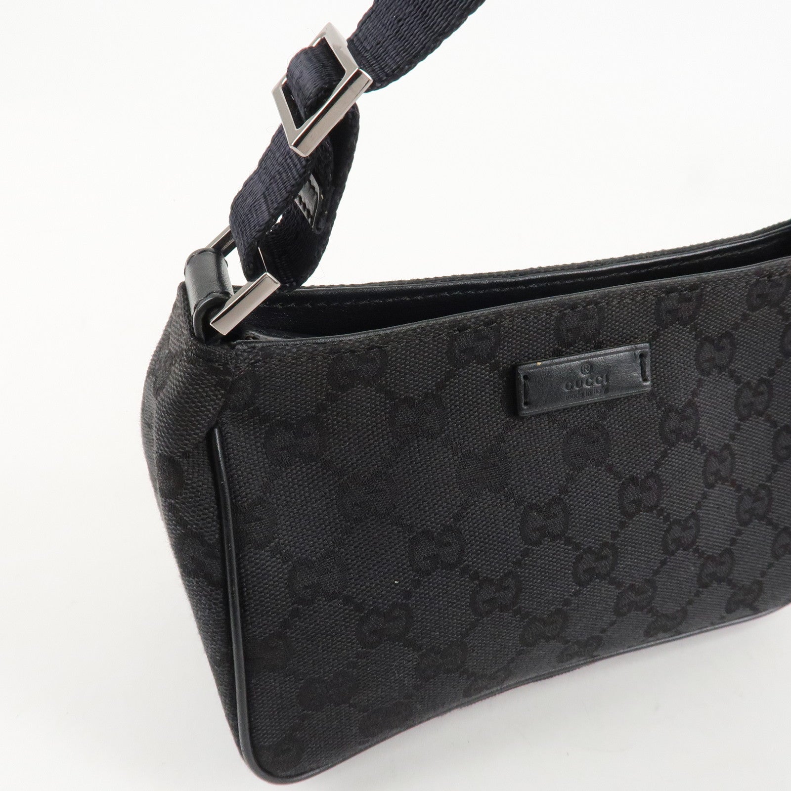 GUCCI GG Canvas Leather Mini Handbag Pouch Black 106644 Used