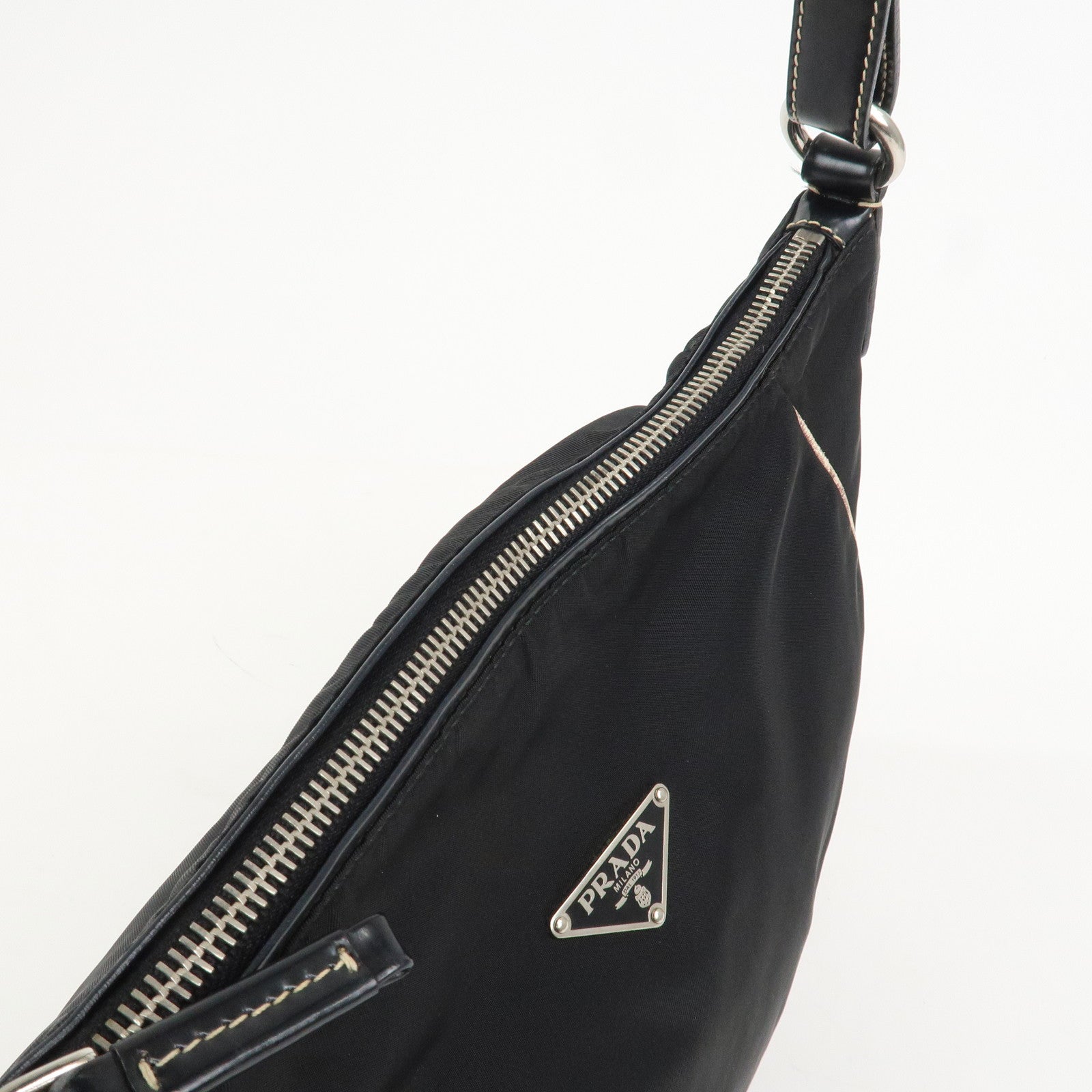 PRADA Triangle Logo Nylon Leather Shoulder Bag Black BR2840