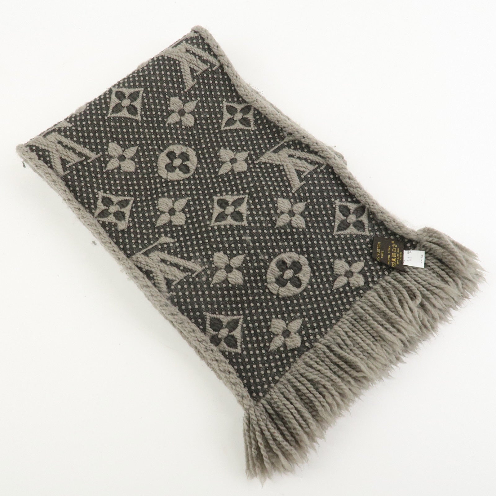 Louis Vuitton Monogram Escharp Logomania Wool Silk Scarf Gray