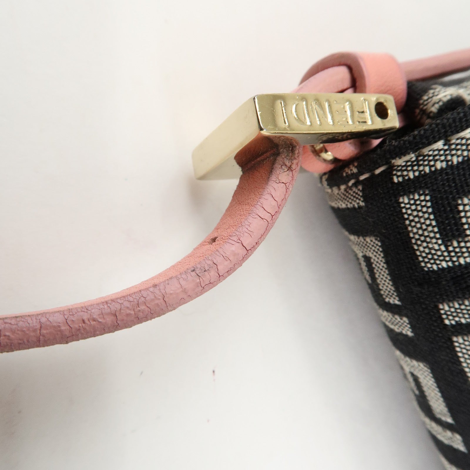 FENDI Small Mamma Baguette Zucchino Canvas Leather Hand Bag 8BK005 Used