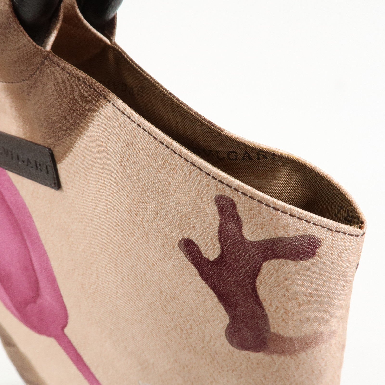 BVLGARI Canvas Leather Beach Print Tote Bag Hand Bag Pink