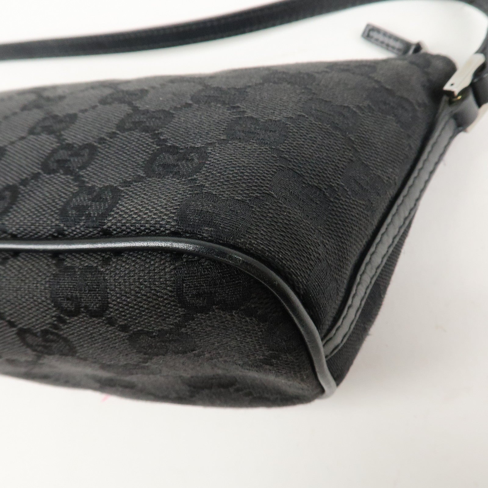 GUCCI Boat Bag GG Canvas Leather Hand Bag Pouch Black 07198