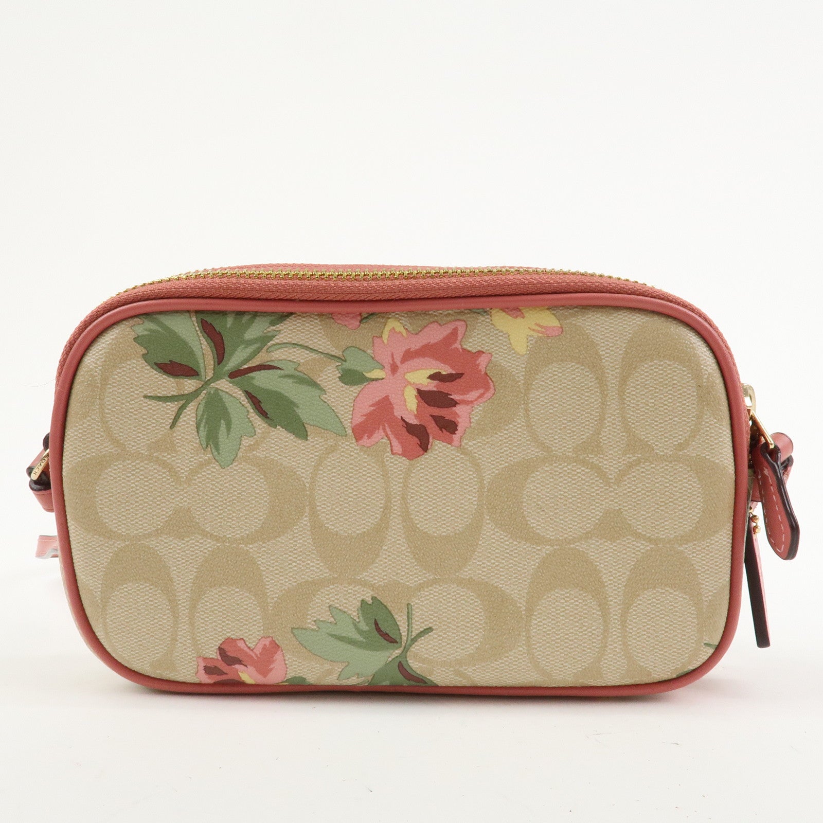 COACH Signature PVC Canvas Leather Shoulder Bag Beige Pink