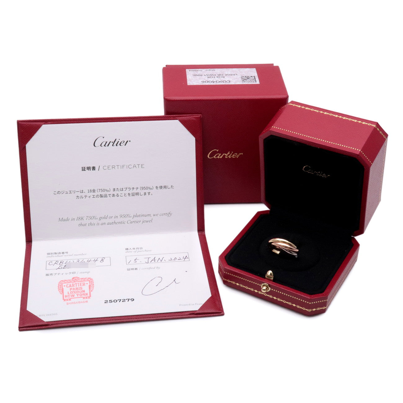 Cartier 5P Diamond Trinity Ring 750YG/WG/PG Classic Model #49 US4.5