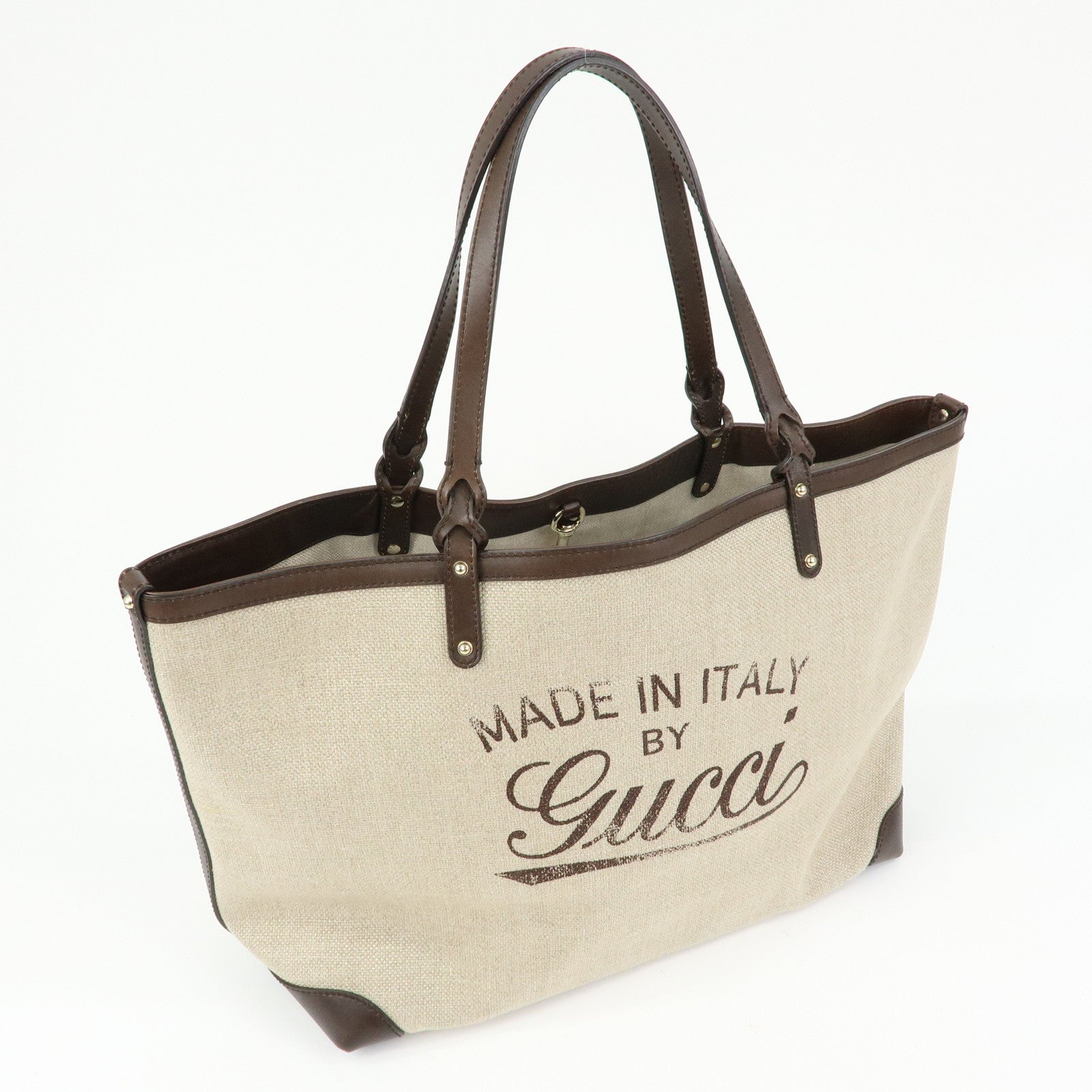 GUCCI GUCCI Craft Canvas Leather Tote Bag Beige Brown 247207