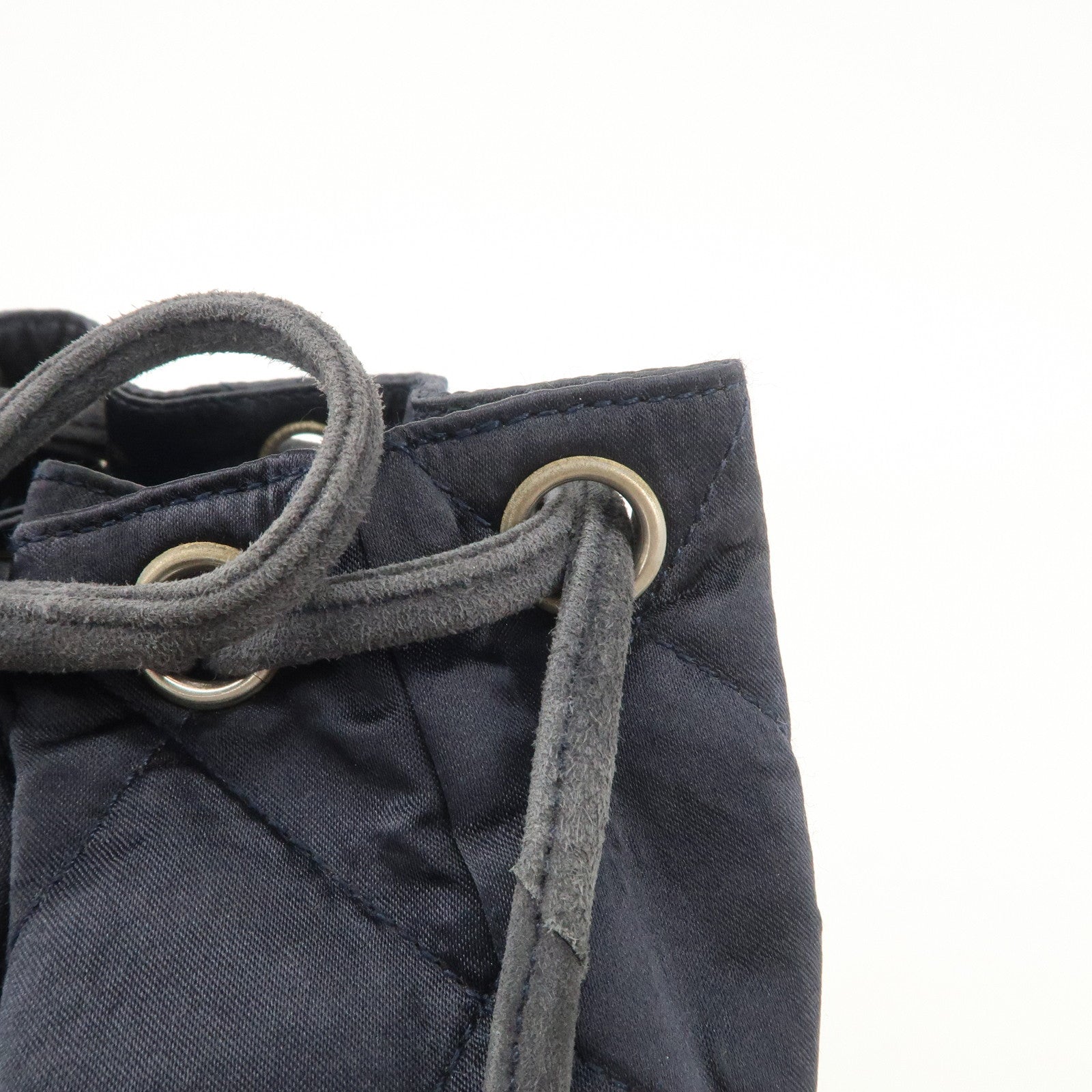 CHANEL Matelasse Satin Suede Drawstring Back Pack Black Used