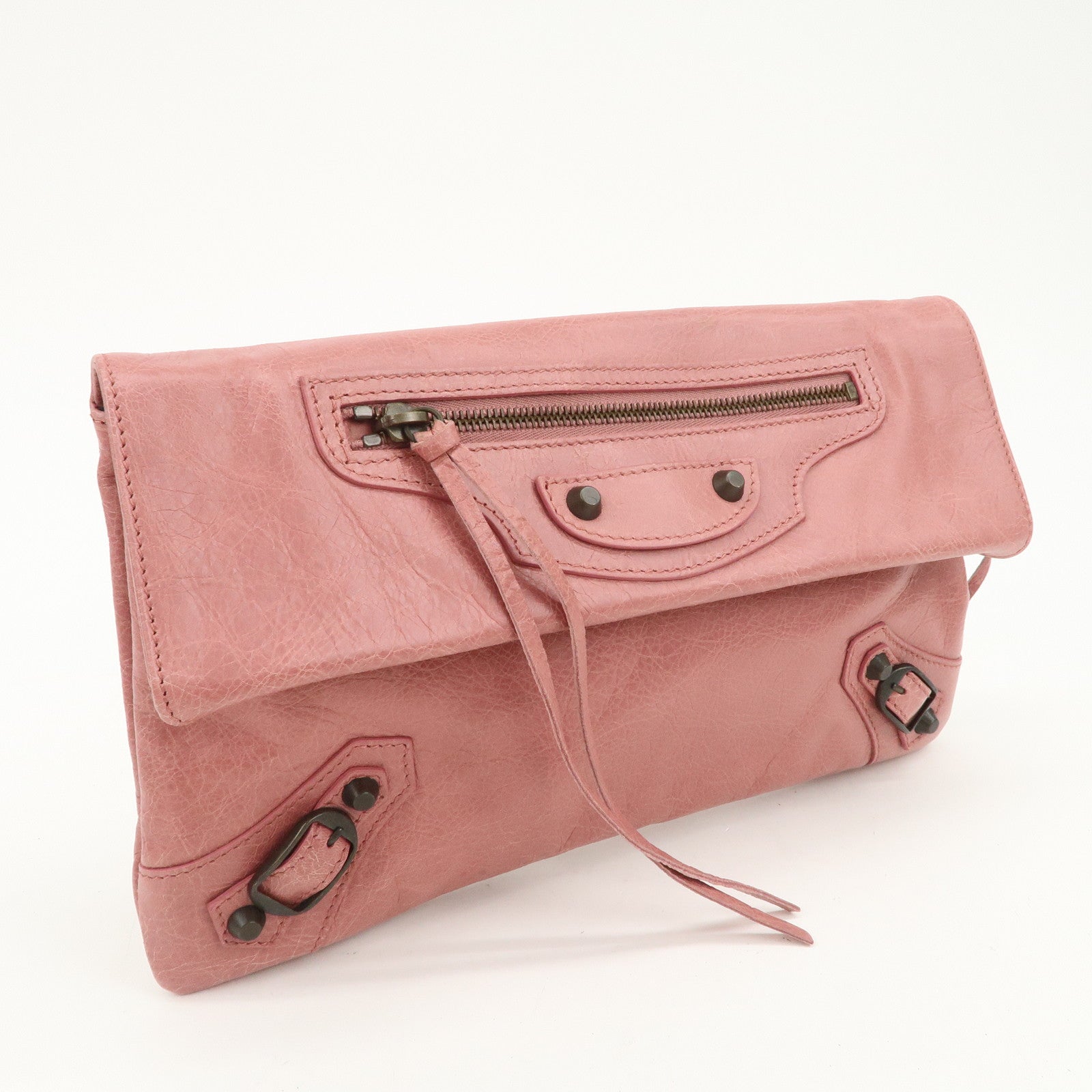 BALENCIAGA Logo Leather Giant Clutch Bag Pink