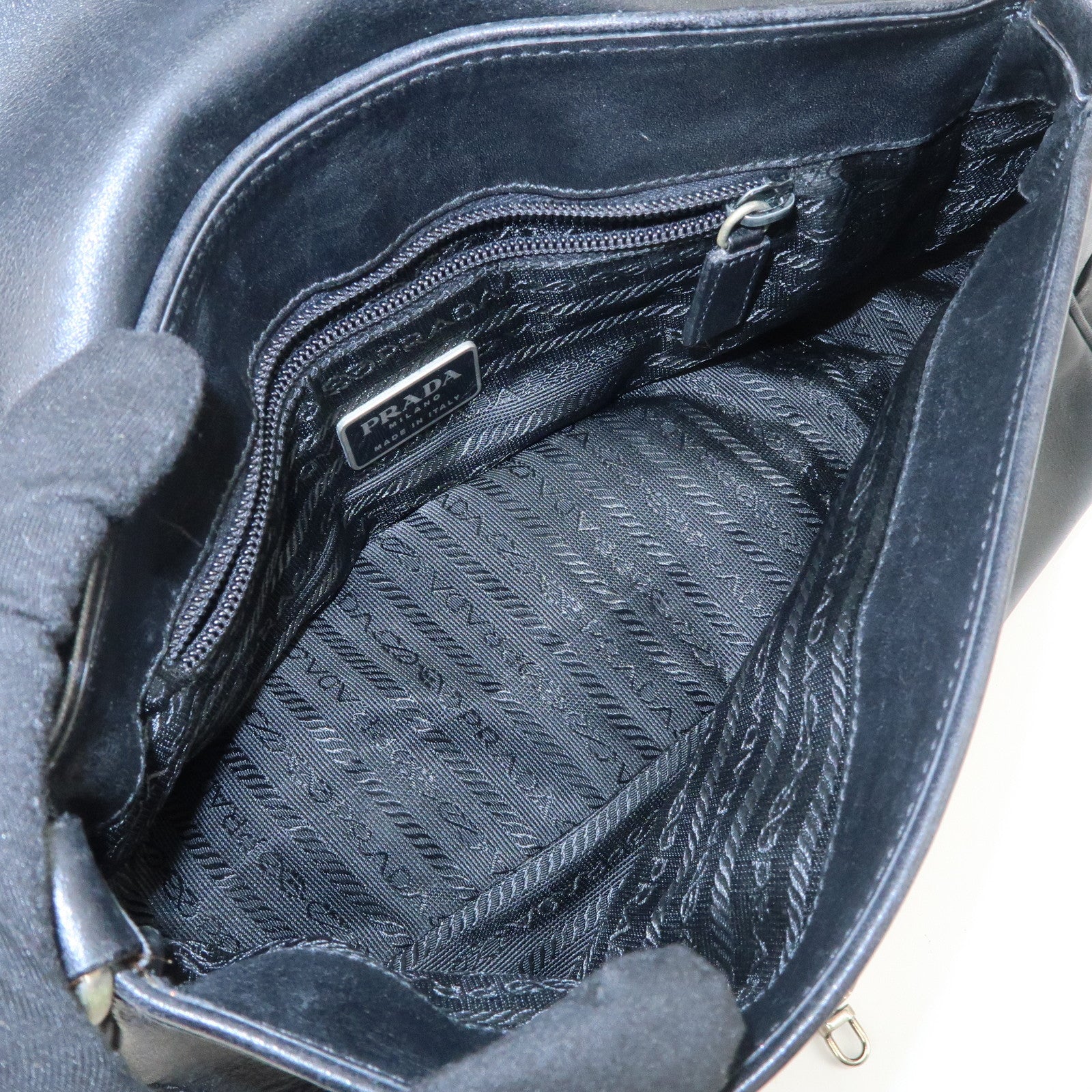 PRADA Leather Shoulder Bag Hand Bag Black