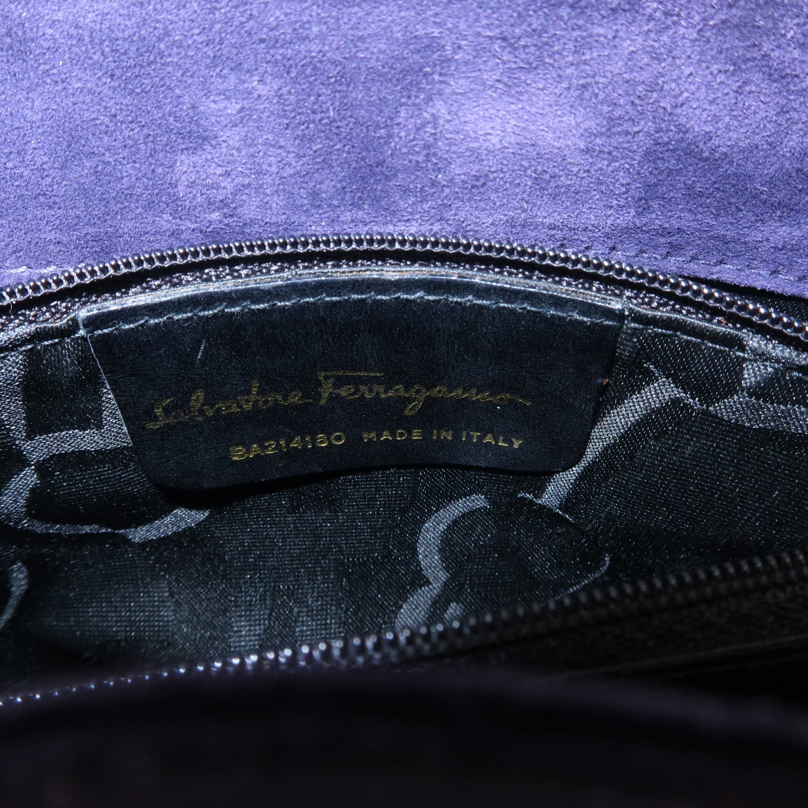 Ferragamo Vara Ribon Suede Hand Bag Purple Gold Hardware Used