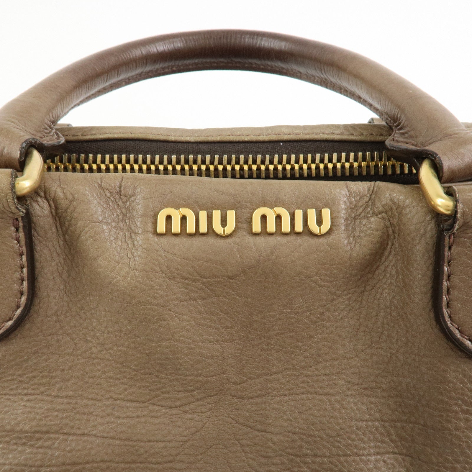 MIU MIU Logo Leather 2Way Bag Hand Bag Boston Bag Brown