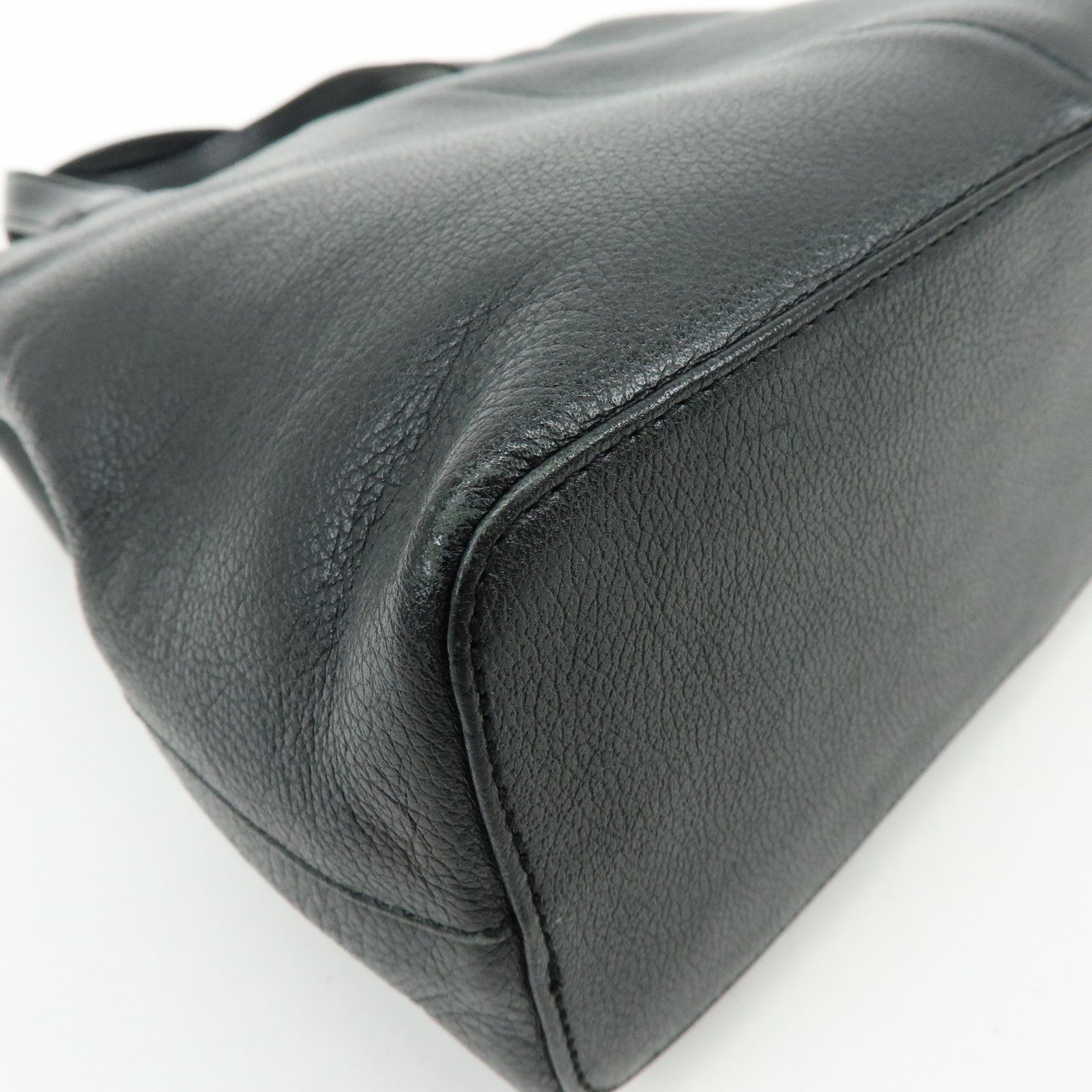 BURBERRY Logo Leather Mini Hand Bag Tote Bag Black