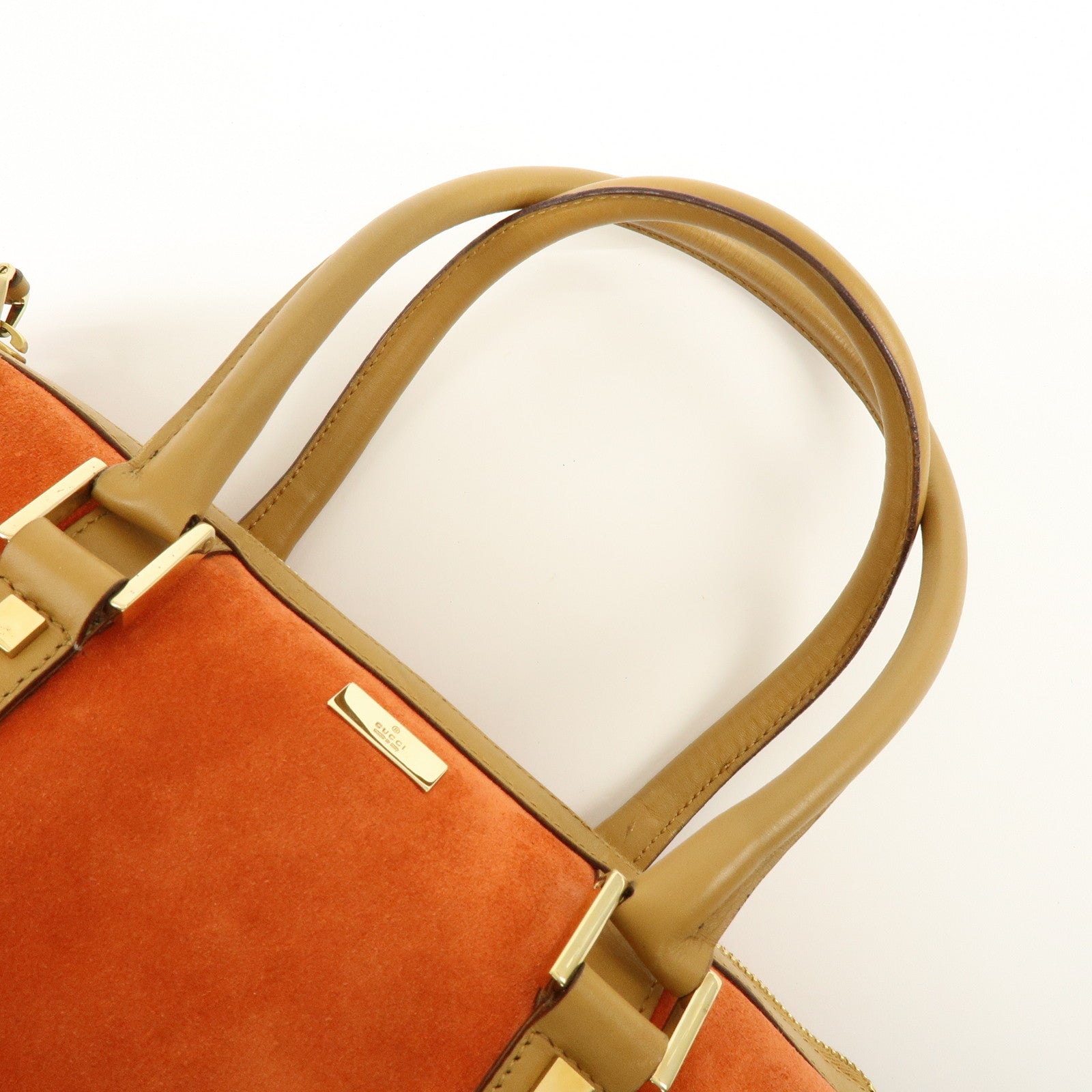 GUCCI Logo Suede Leather Hand Bag Orange Brown 000.0851