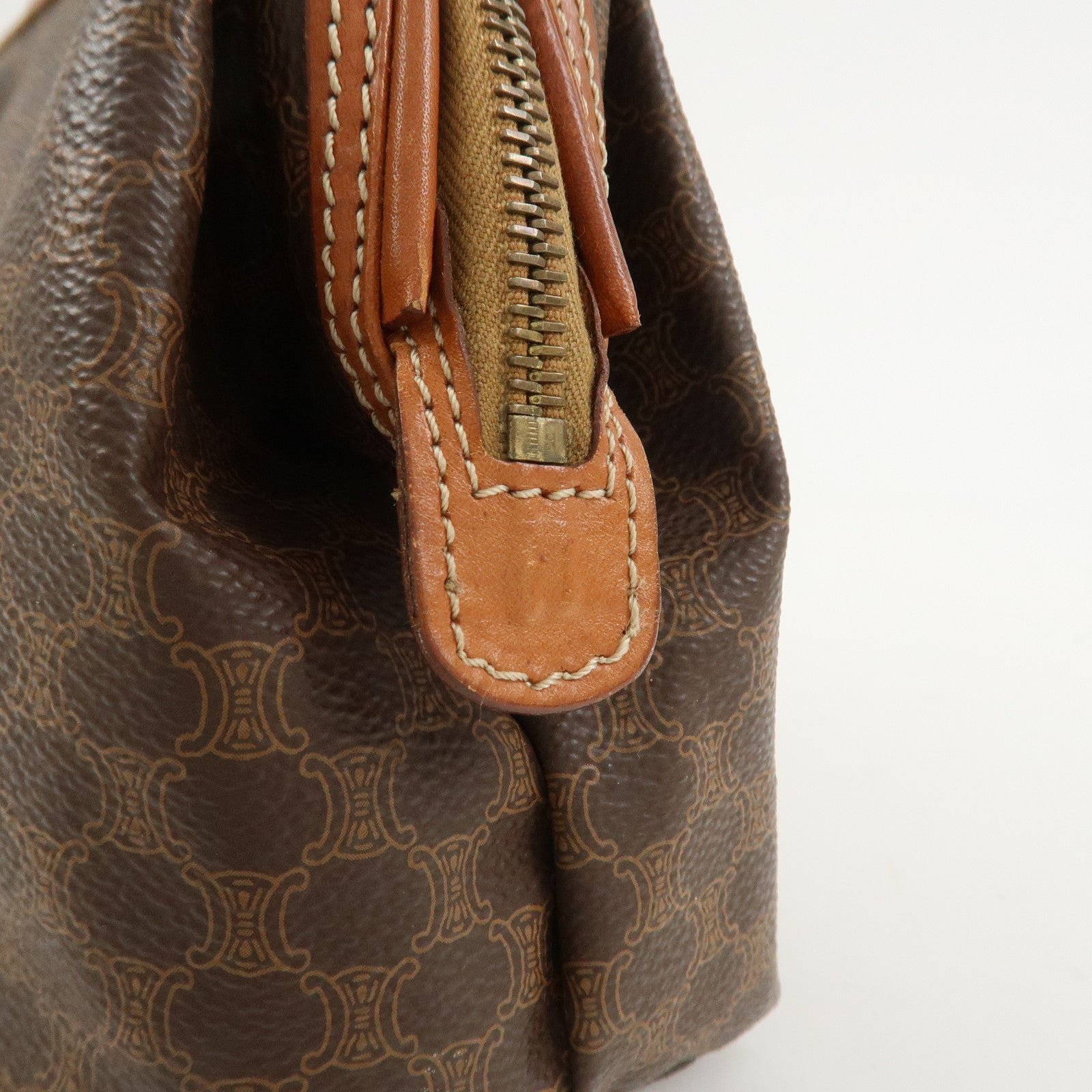 CELINE Macadam PVC Canvas Leather Cosmetic Pouch Brown
