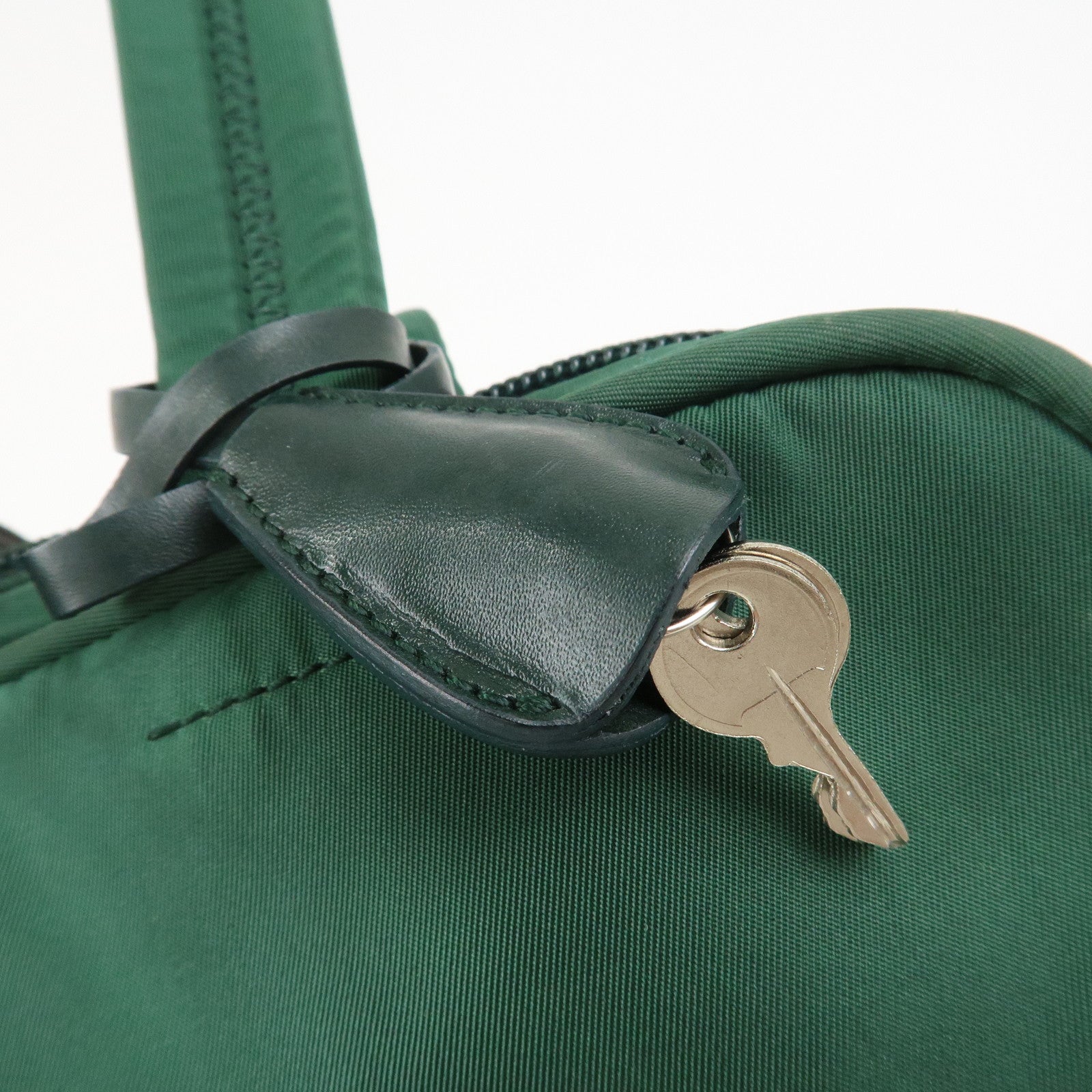 PRADA Triangle Logo Nylon Leather Tote Bag Shoulder Bag Green